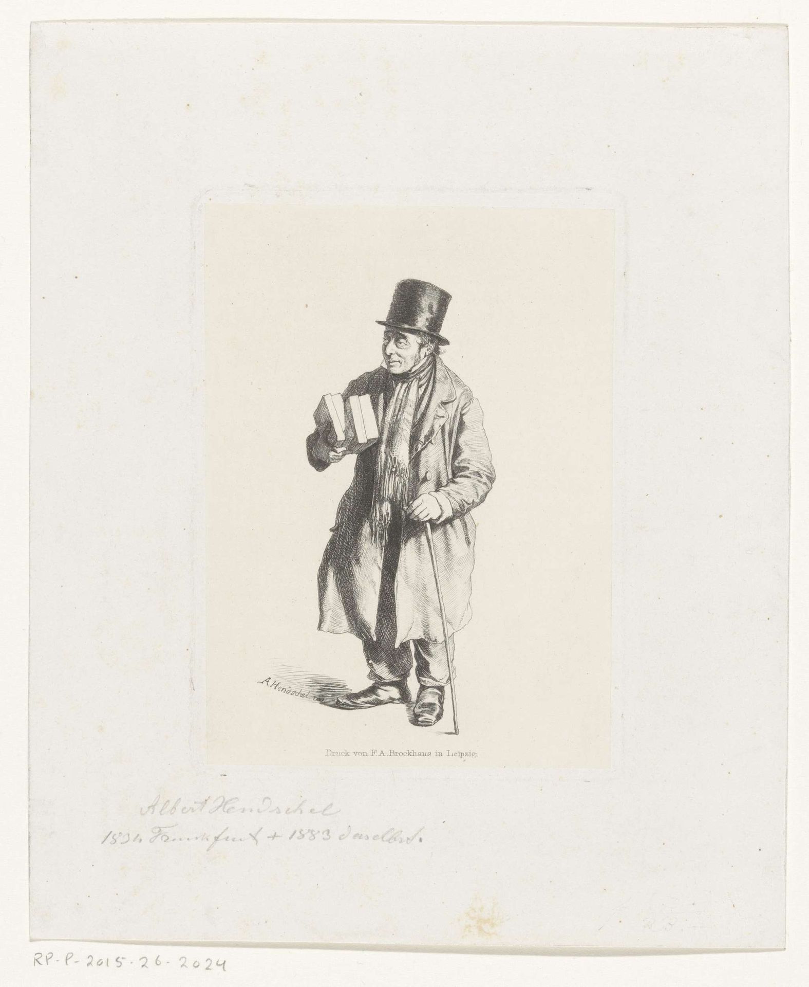 Man met een stapel boeken by Albert Hendschel