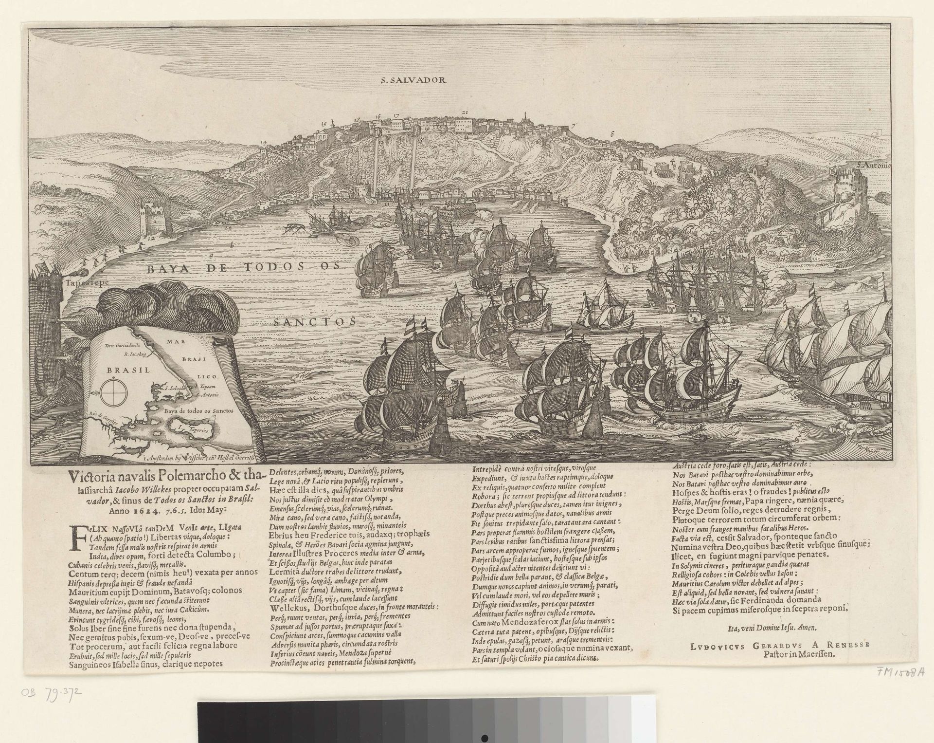 Verovering van San Salvador in Brazilië door admiraal Jacob Willekes, 1624 by Claes Jansz. Visscher