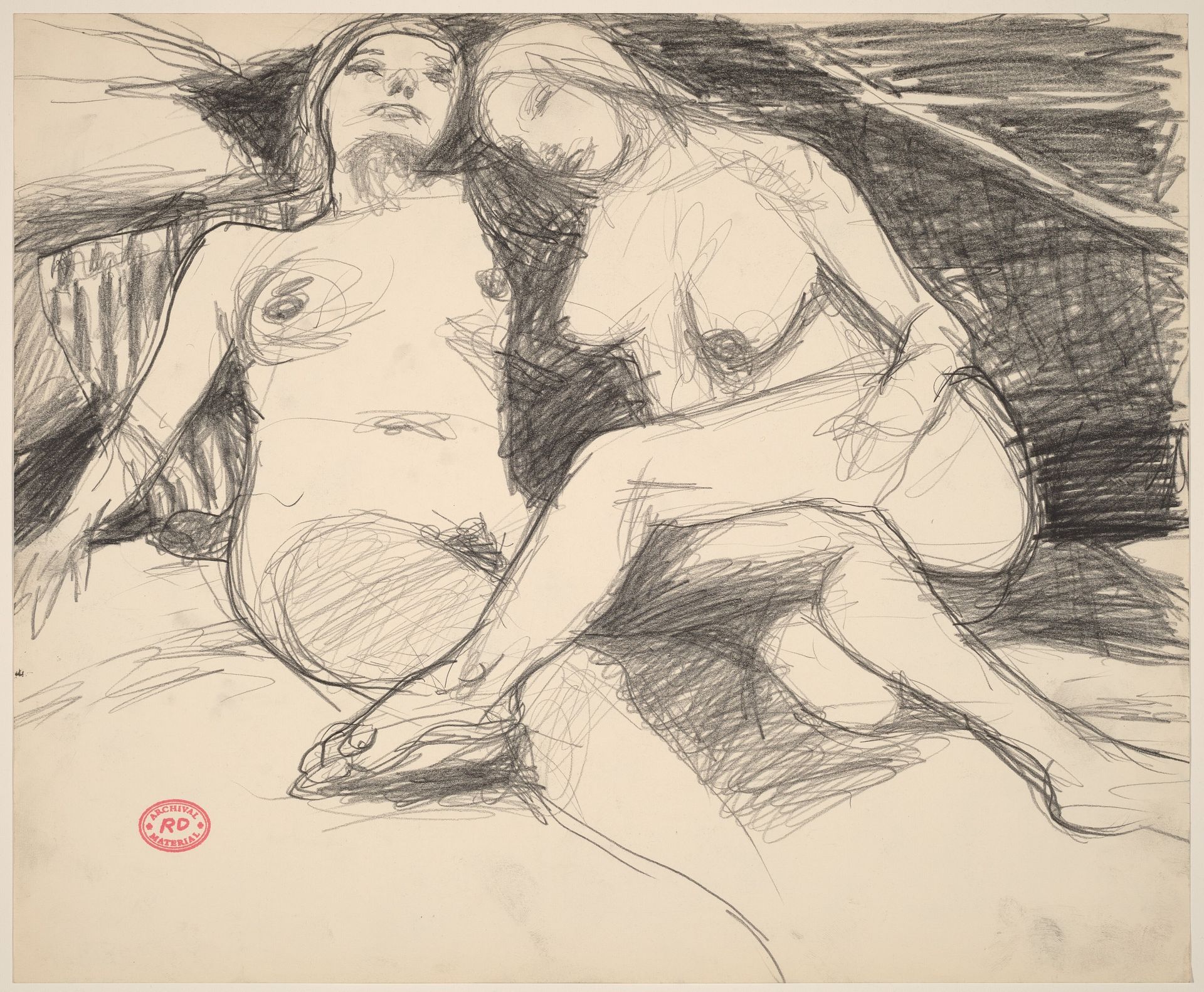 Untitled [two reclining female nudes with a striped pillow] by Richard Diebenkorn