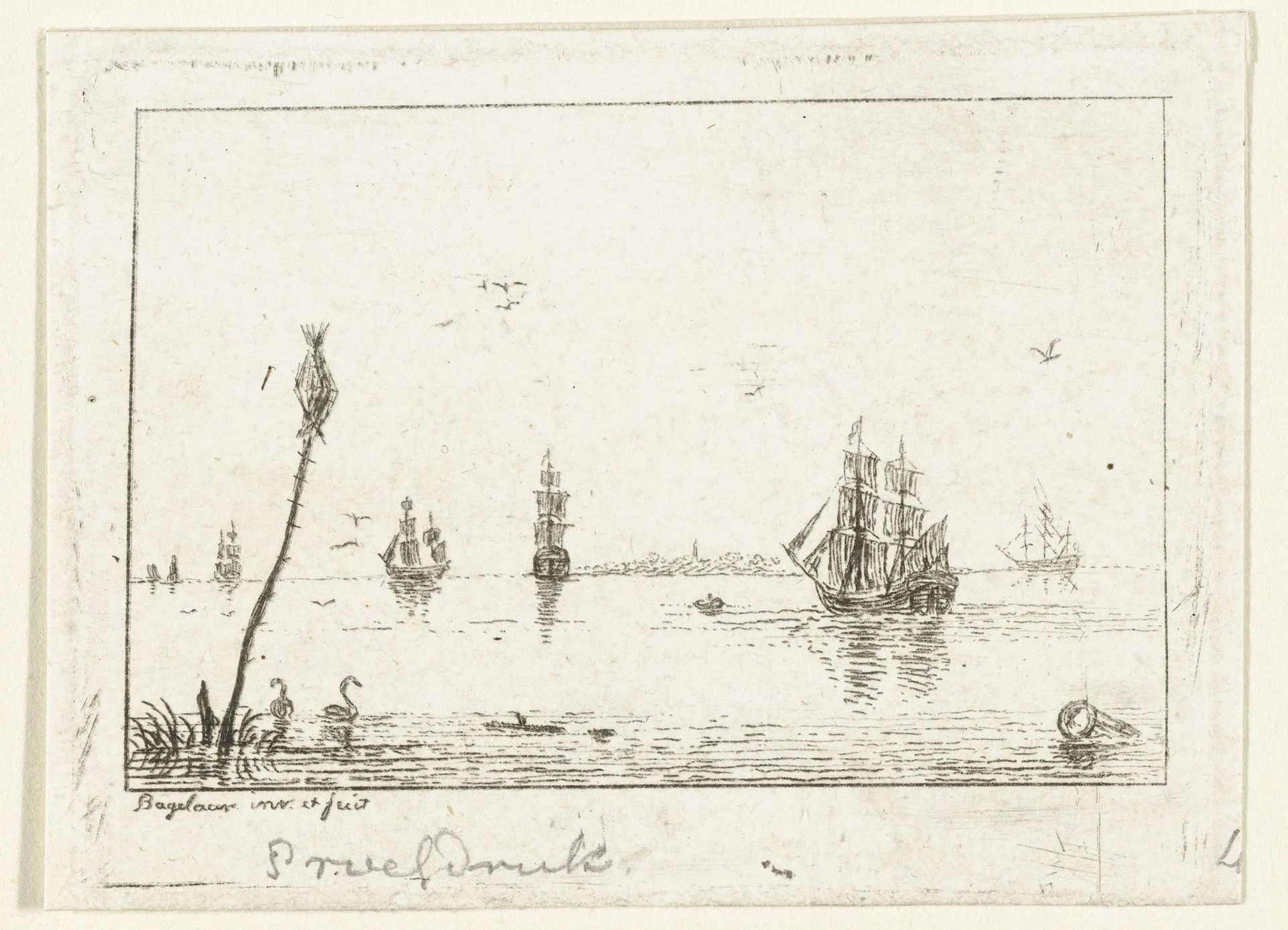 Waterlandschap met zeilschepen by Ernst Willem Jan Bagelaar