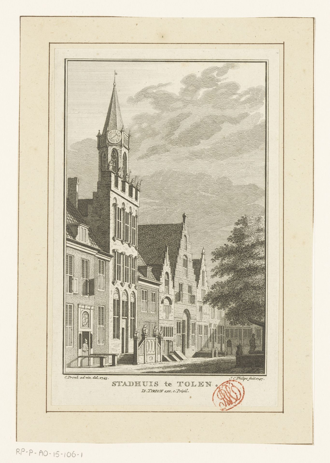Gezicht op het stadhuis van Tholen, 1743 by Jan Caspar Philips