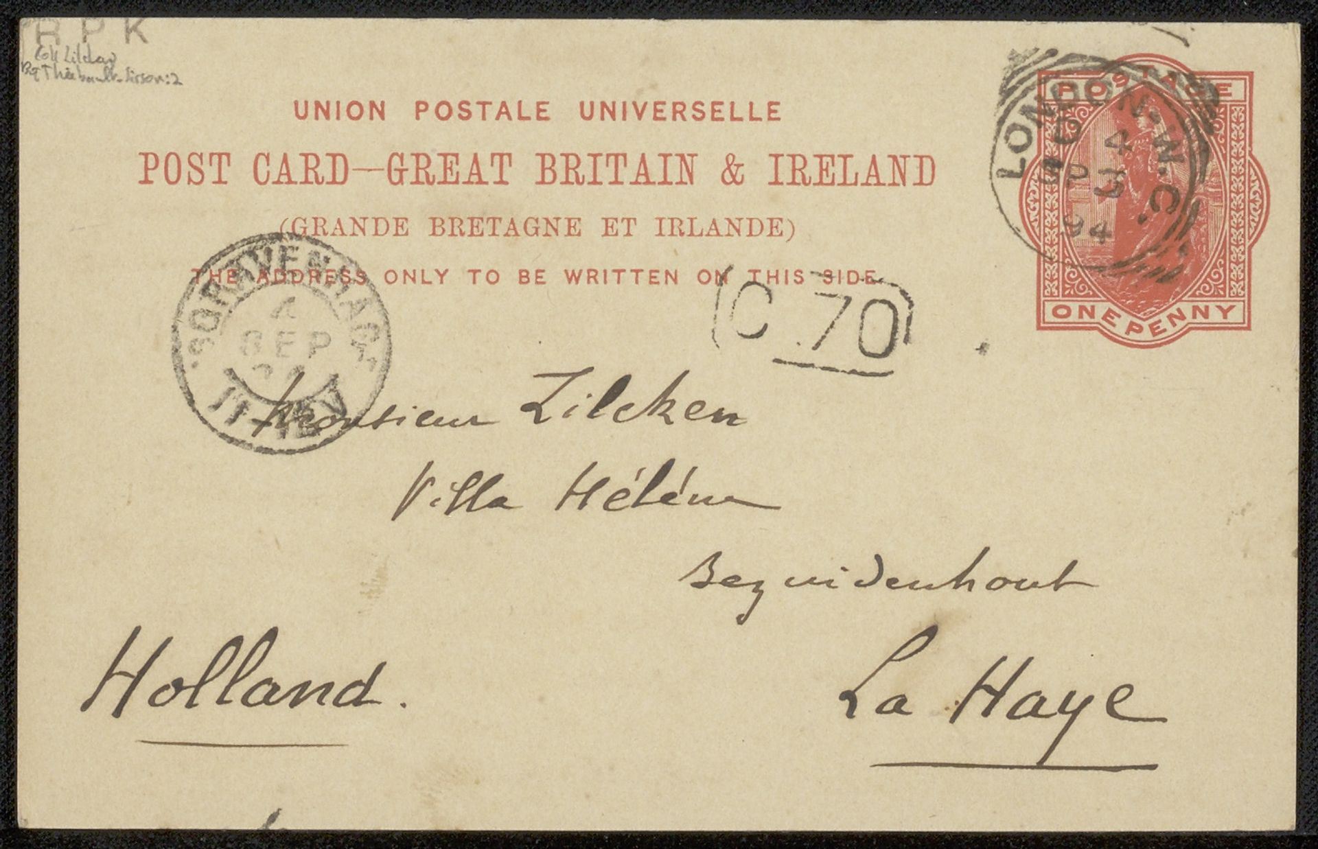 Briefkaart aan Philip Zilcken by François Thiébault-Sisson