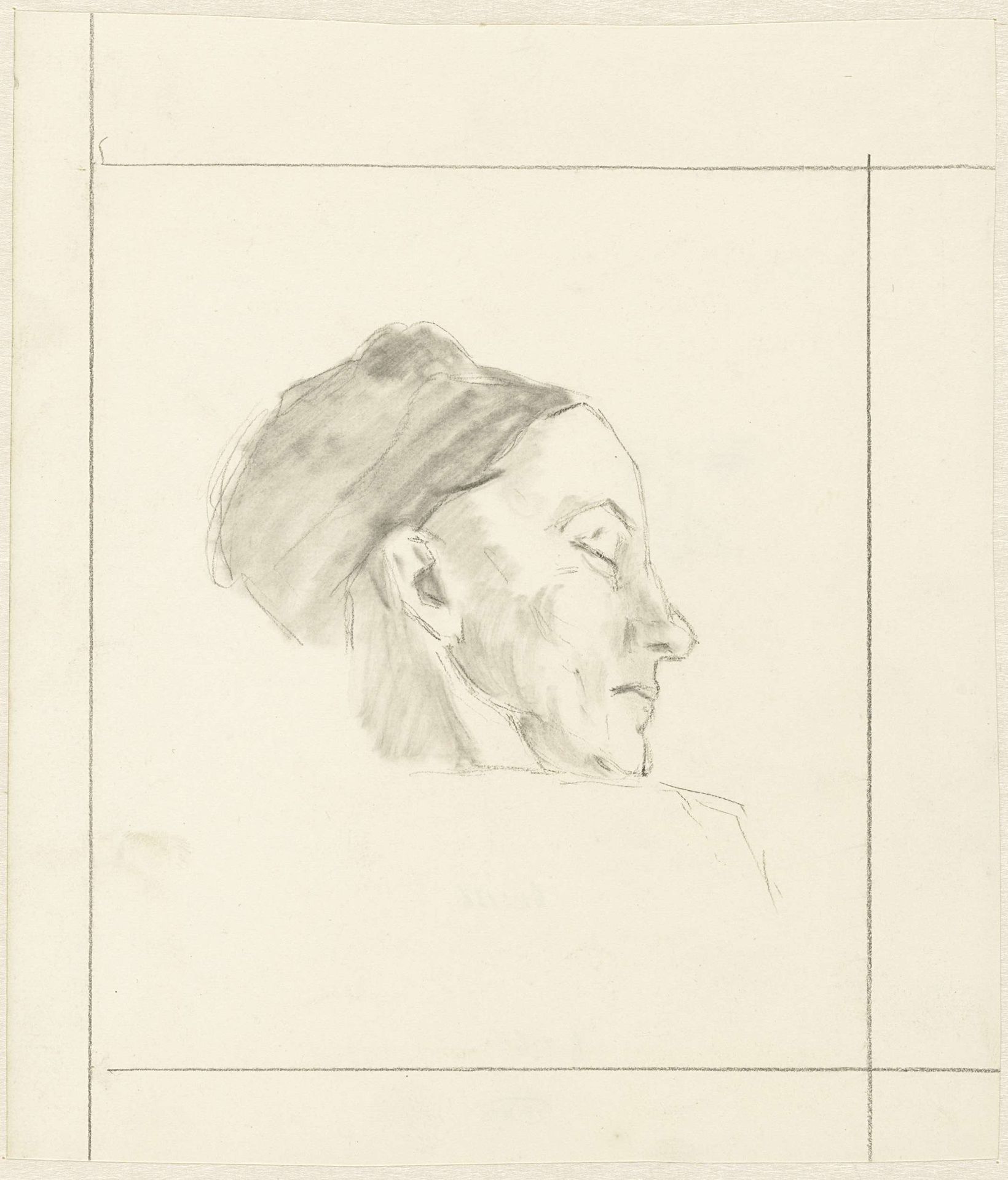 Kopstudie, in profiel naar rechts met gesloten ogen by Jan Veth