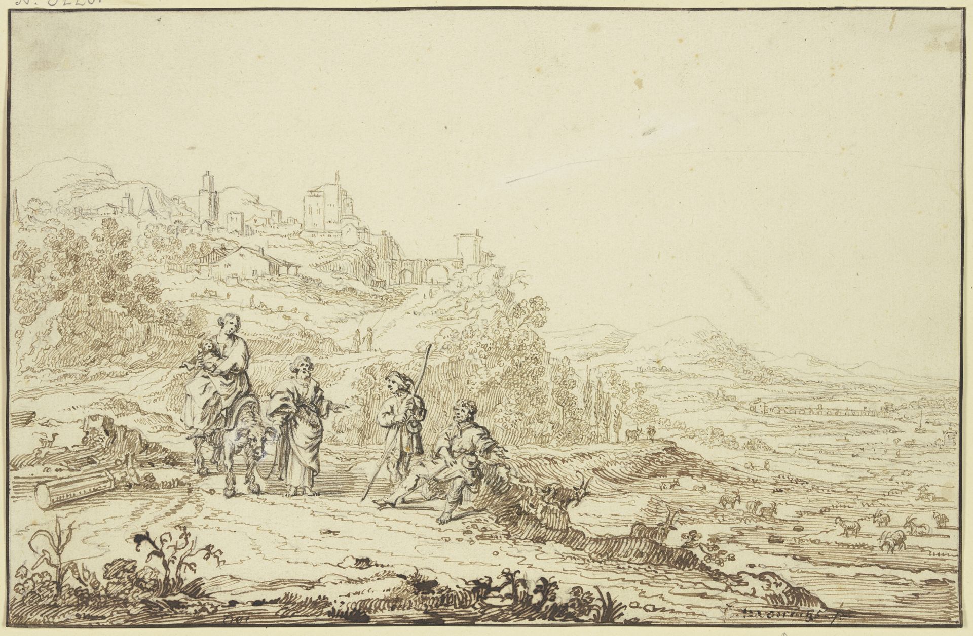 Landschaft mit Hirten und der Flucht nach Ägypten by Pieter Moninckx