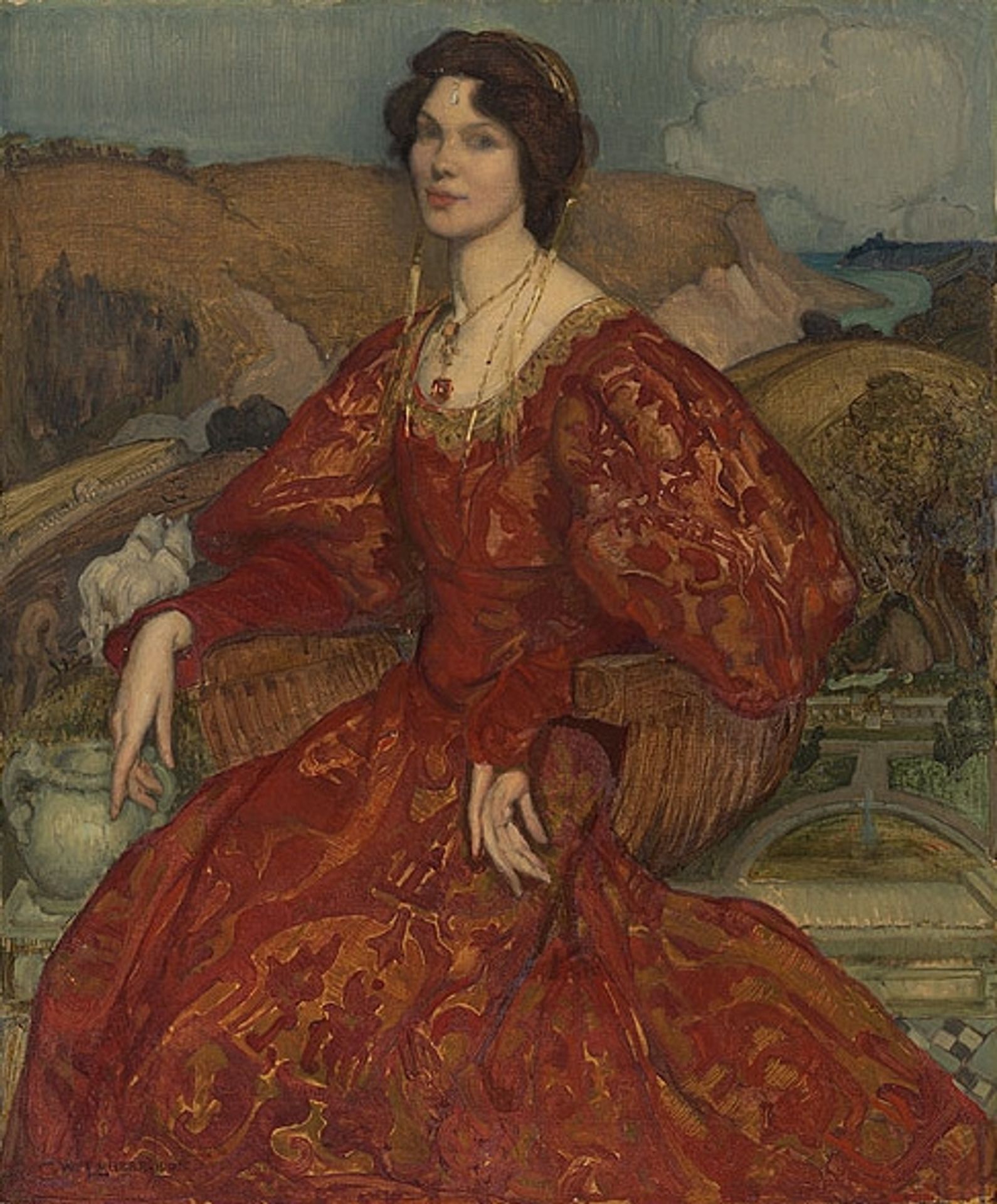 Sybil Waller in a Red and Gold Dress by George Washington Lambert