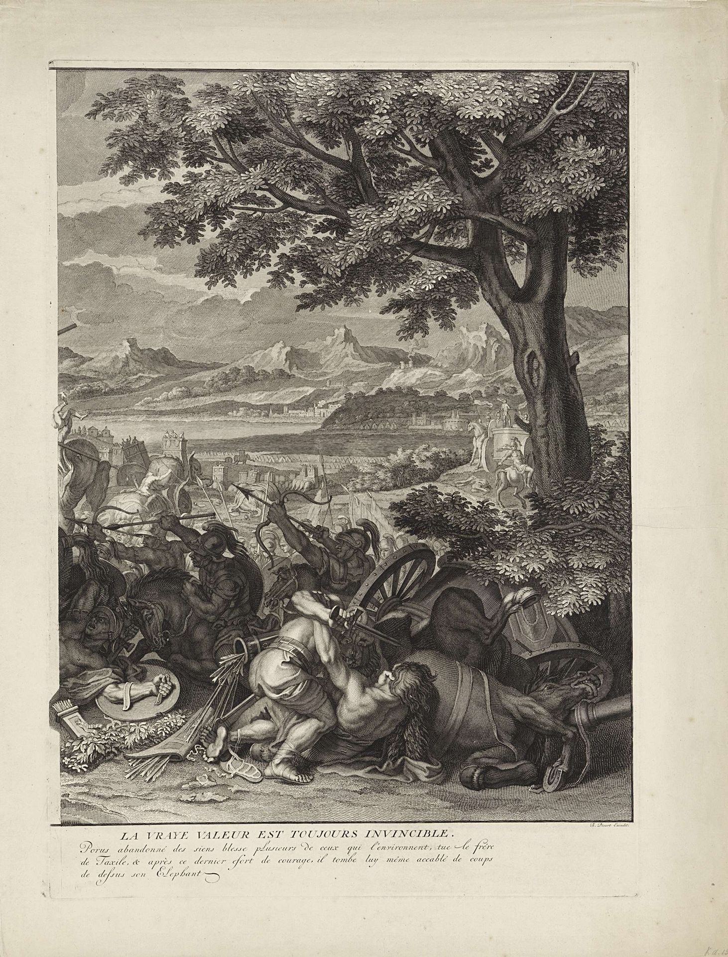 Veldslag van Alexander de Grote en Poros (plaat 3) by Bernard Picart