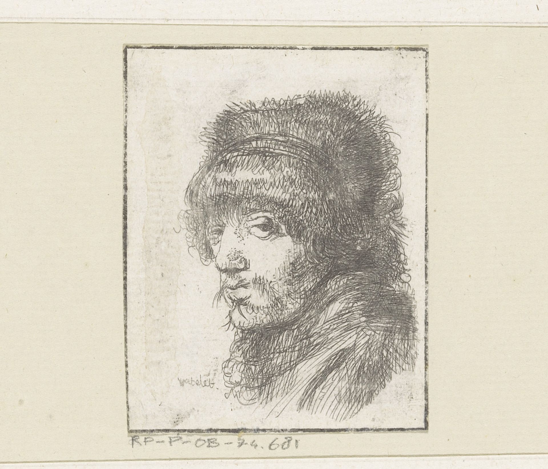 Kop van man met bontmuts by Claude Henri Watelet