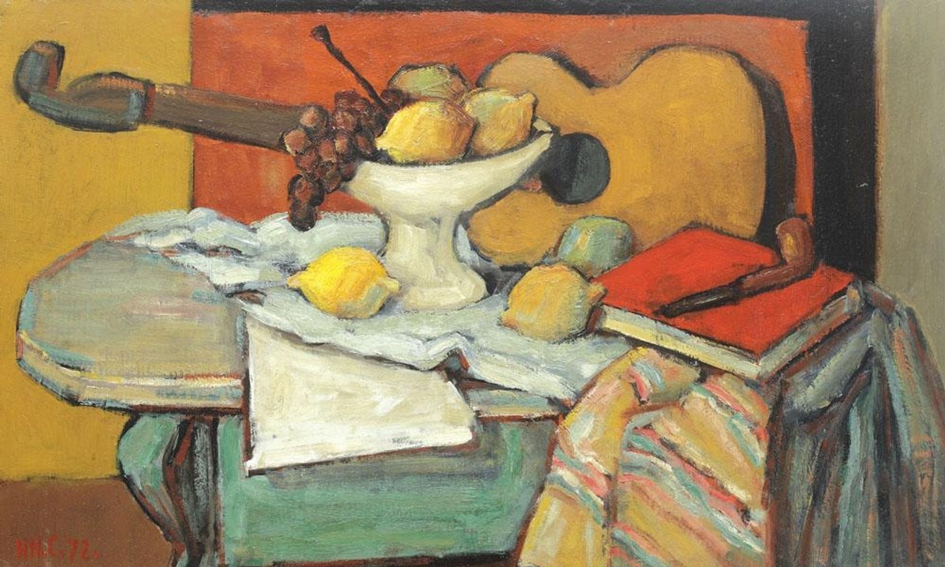 Still Life With Guitar and Fruit by Henri Catargi