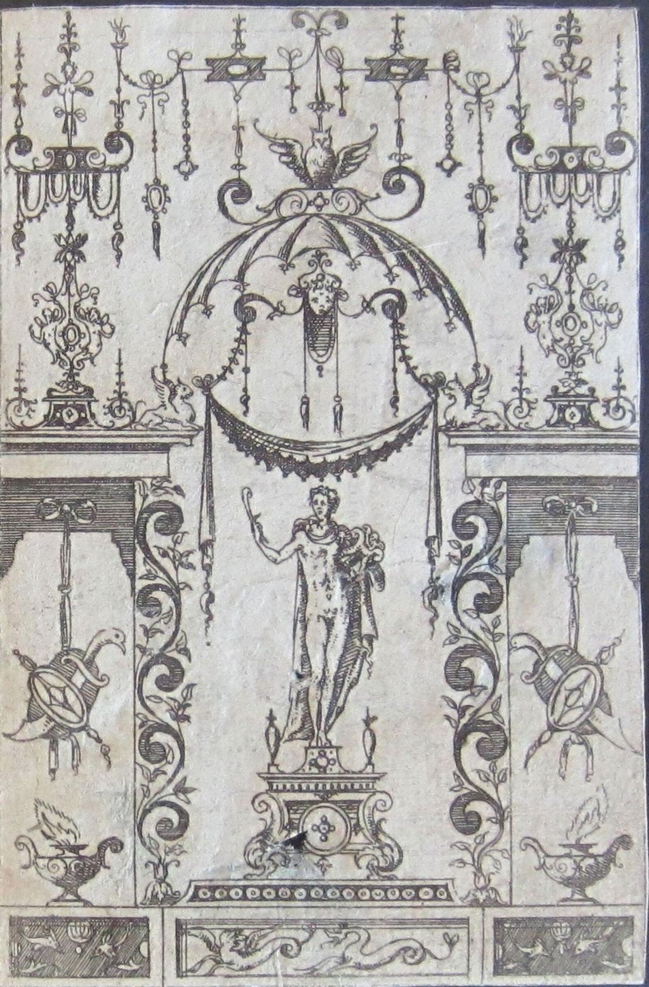Grotesque with the Figure of Apollo with His Lyre Standing on a Pedestal by Jacques Androuet Du Cerceau