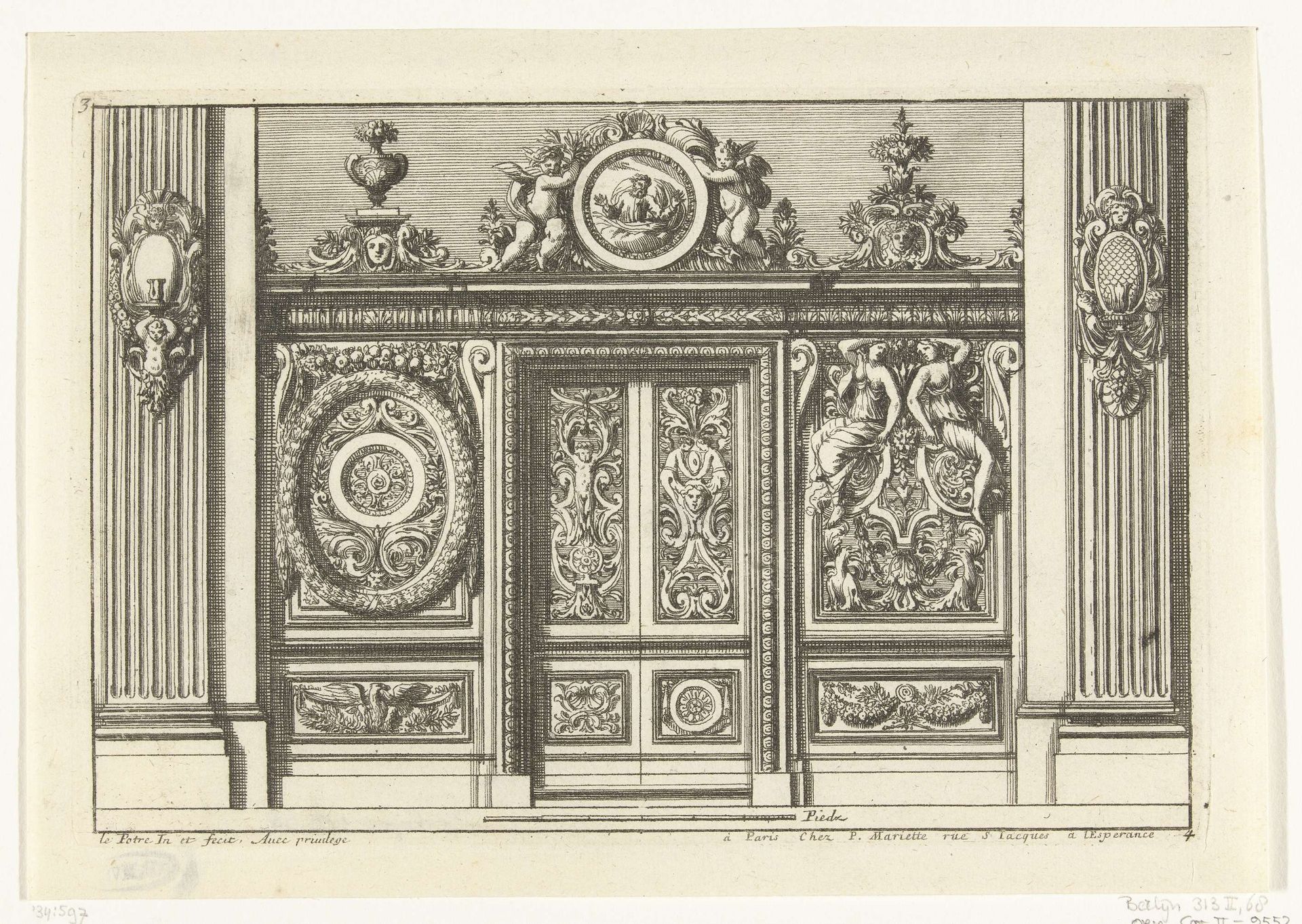 Koorhek met twee pilasters met cannelures by Jean Lepautre