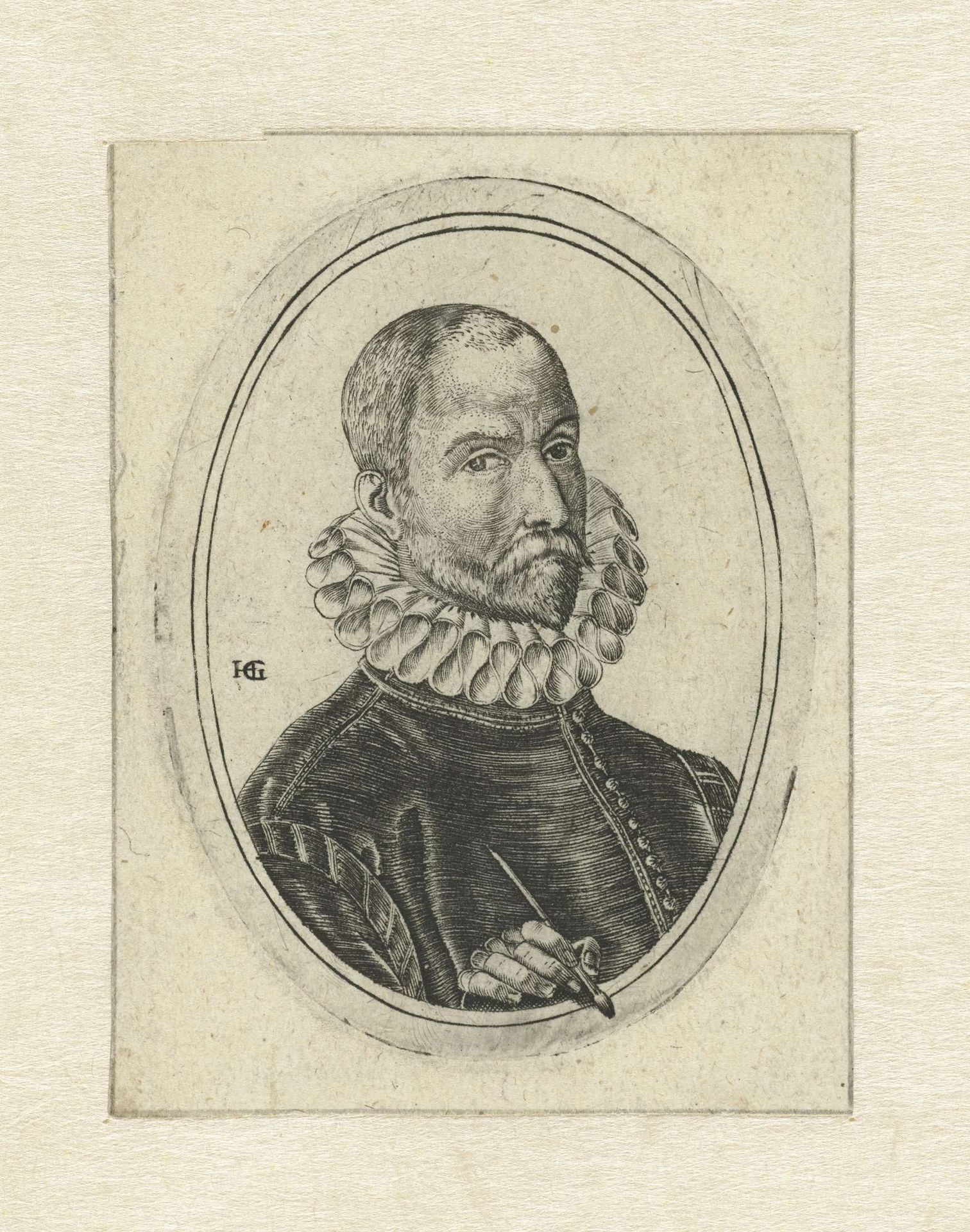 Portret van Johannes Stradanus (Jan van der Straet) by Hendrick Goltzius