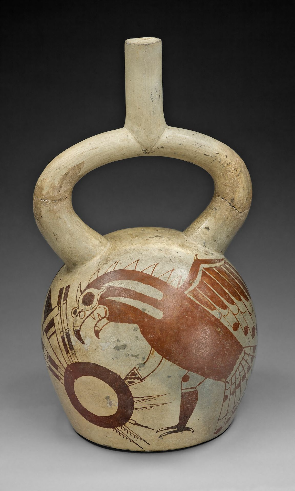 Stirrup Spout Vessel with Fineline Image of a Warrior Bird by Moche