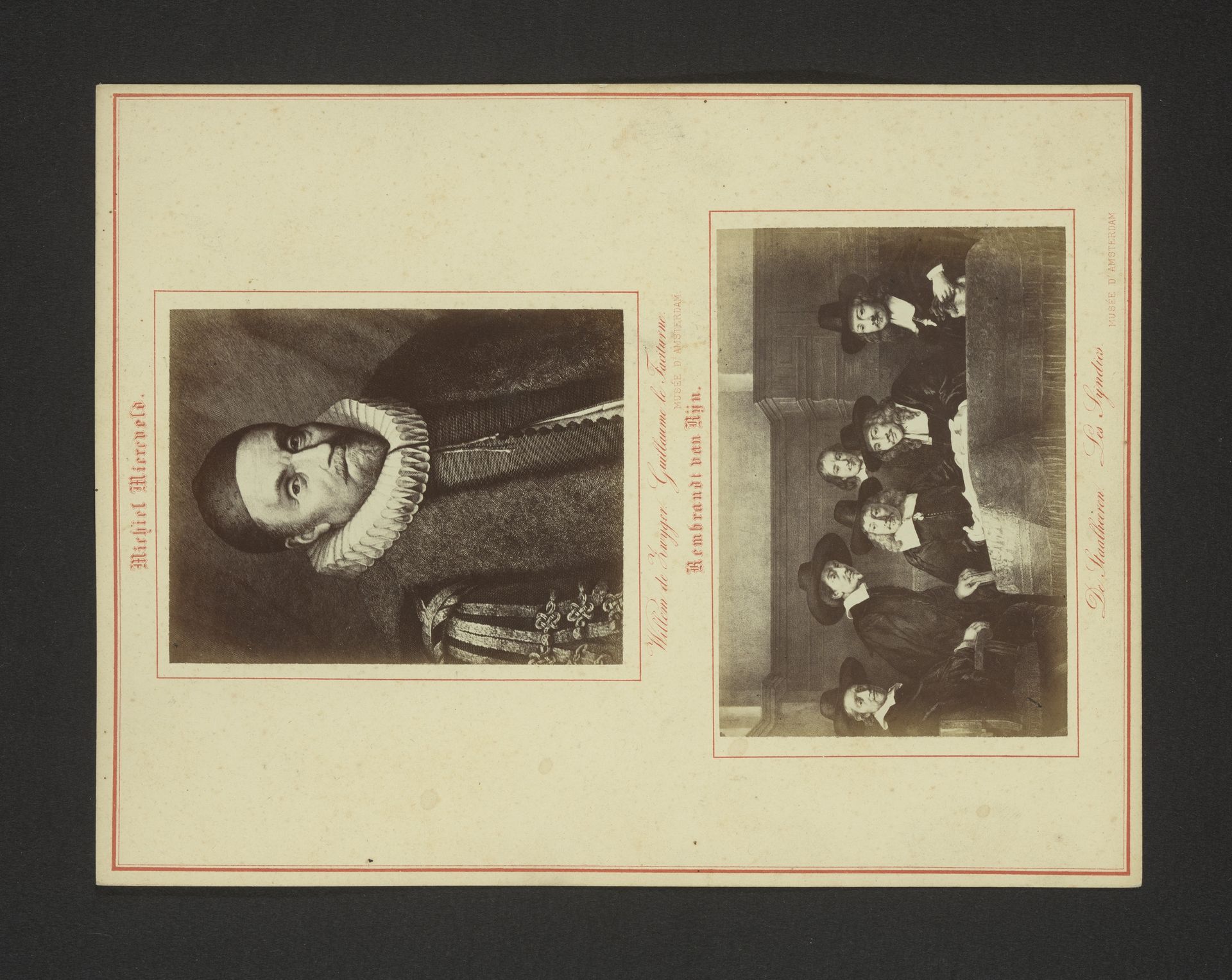 Fotoreproducties van een portret van Willem de Zwijger door Michiel Jansz. van Mierevelt en van ‘De Staalmeesters’ door Rembrandt van Rijn by Anonymous