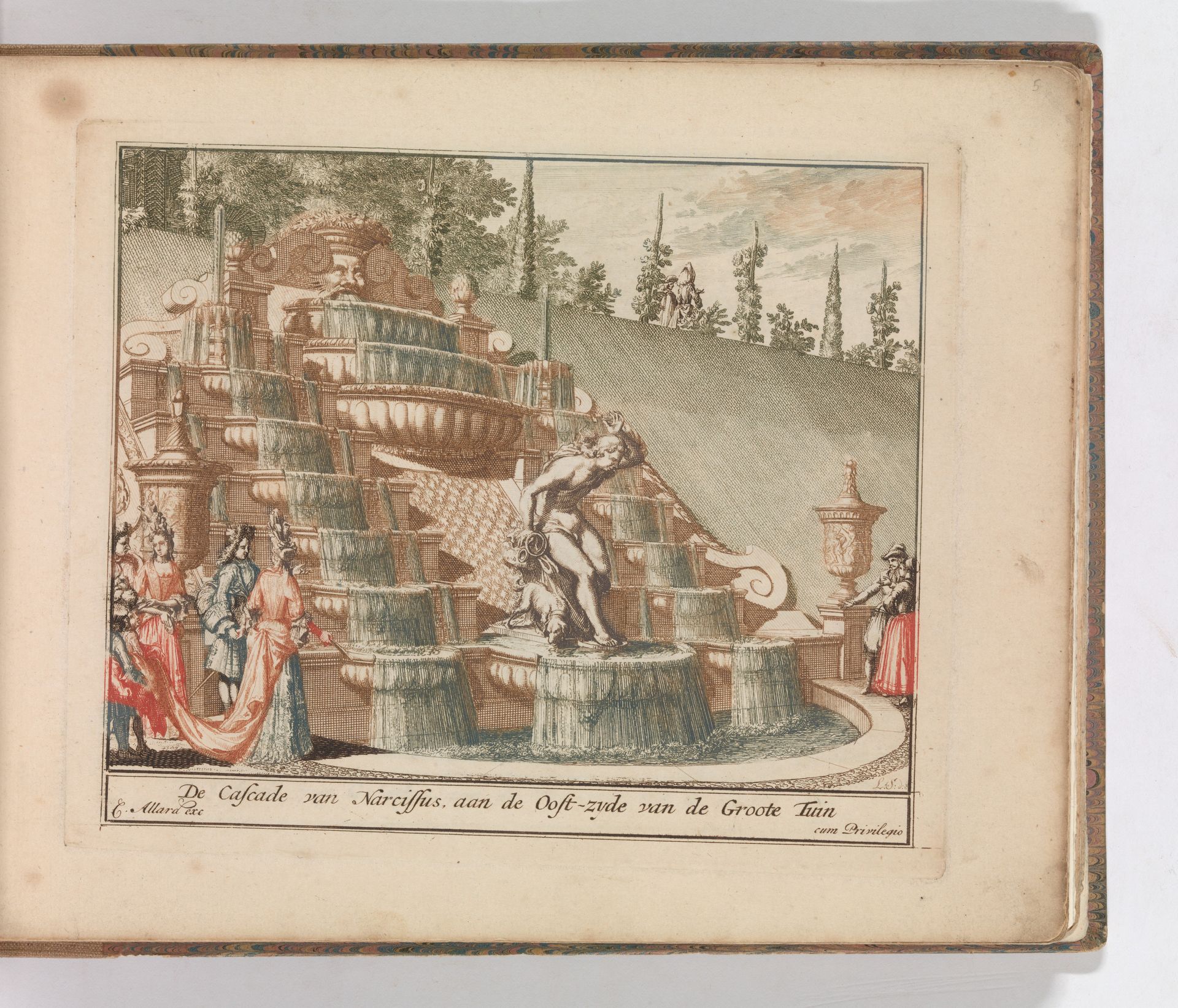 'De Cascade van Narcissus, aan de Oost-zyde van de Groote Tuin', in: Tooneel Der Voornaamste Nederlands Huizen, En Lust Hoven, Naar T Leven Afgebeeld by Carel Allard