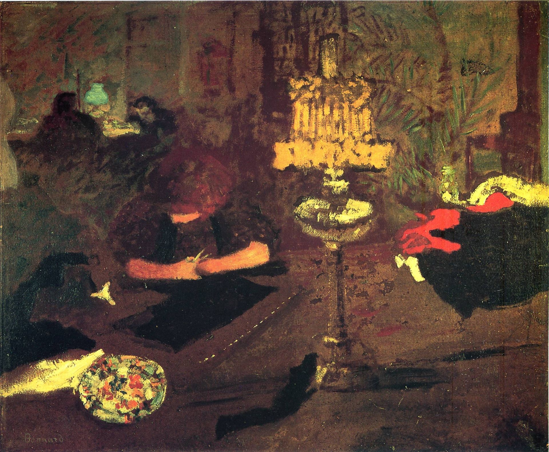 Young woman near lamp by Pierre Bonnard
