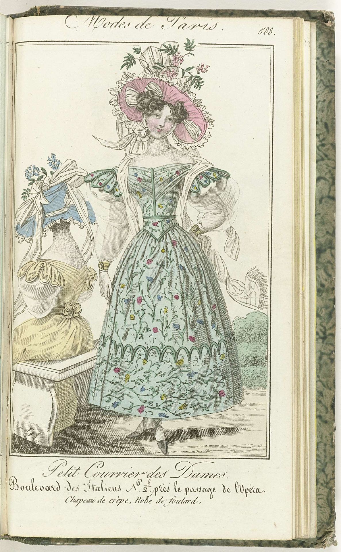Petit Courrier des Dames, 1828, No. 588: Chapeau de crèpe... by Anonymous