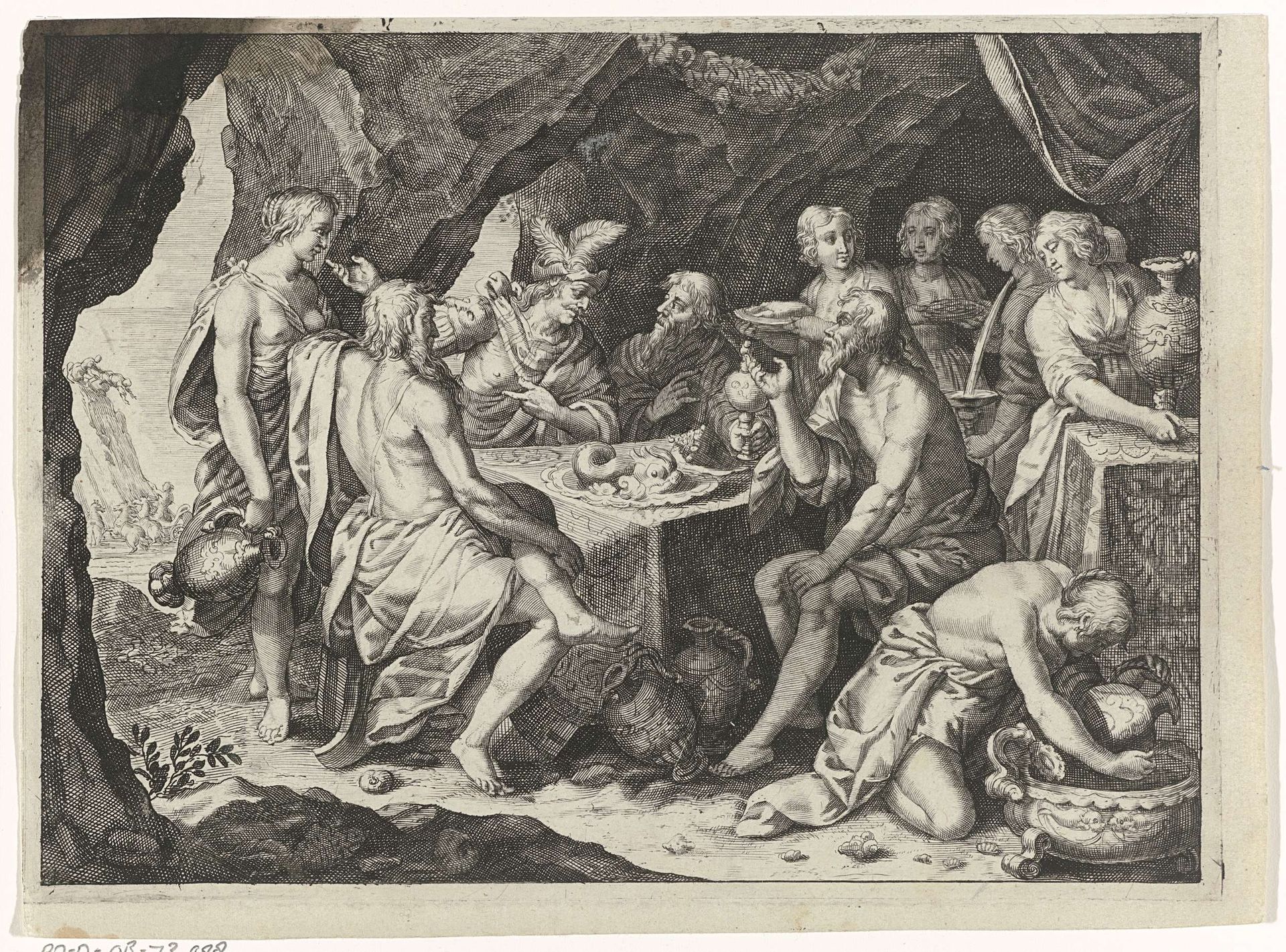 Scène uit de Metamorfosen van Ovidius: een maaltijd in een grot by Magdalena van de Passe
