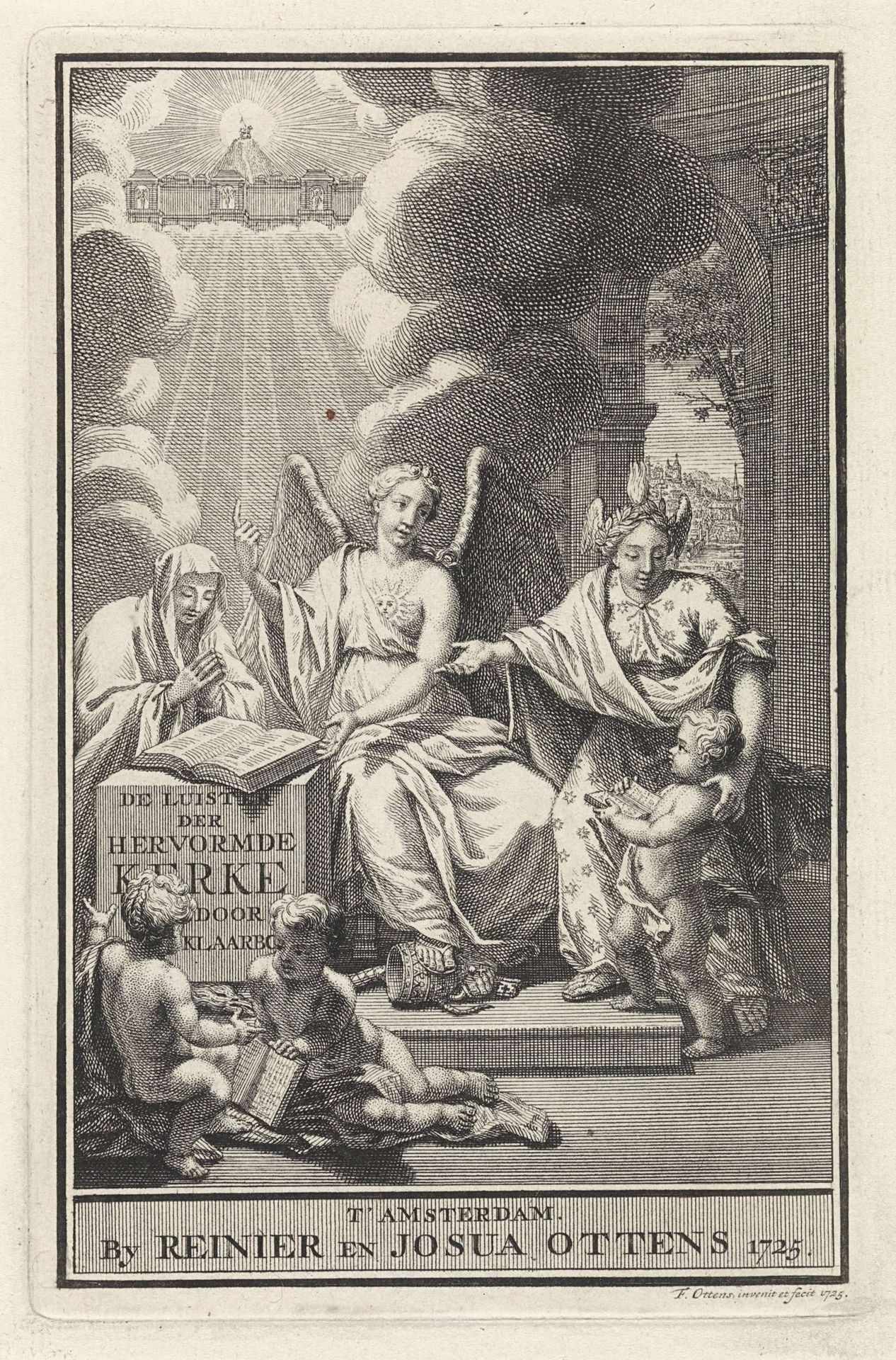Allegorische titelpagina met personificatie van de Hervormde kerk by Frederik Ottens