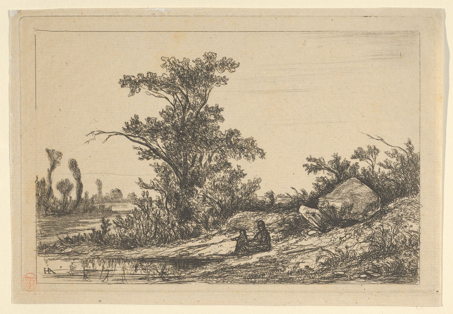 La femme et l'enfant au bord de l'eau by Louis Hector Allemand