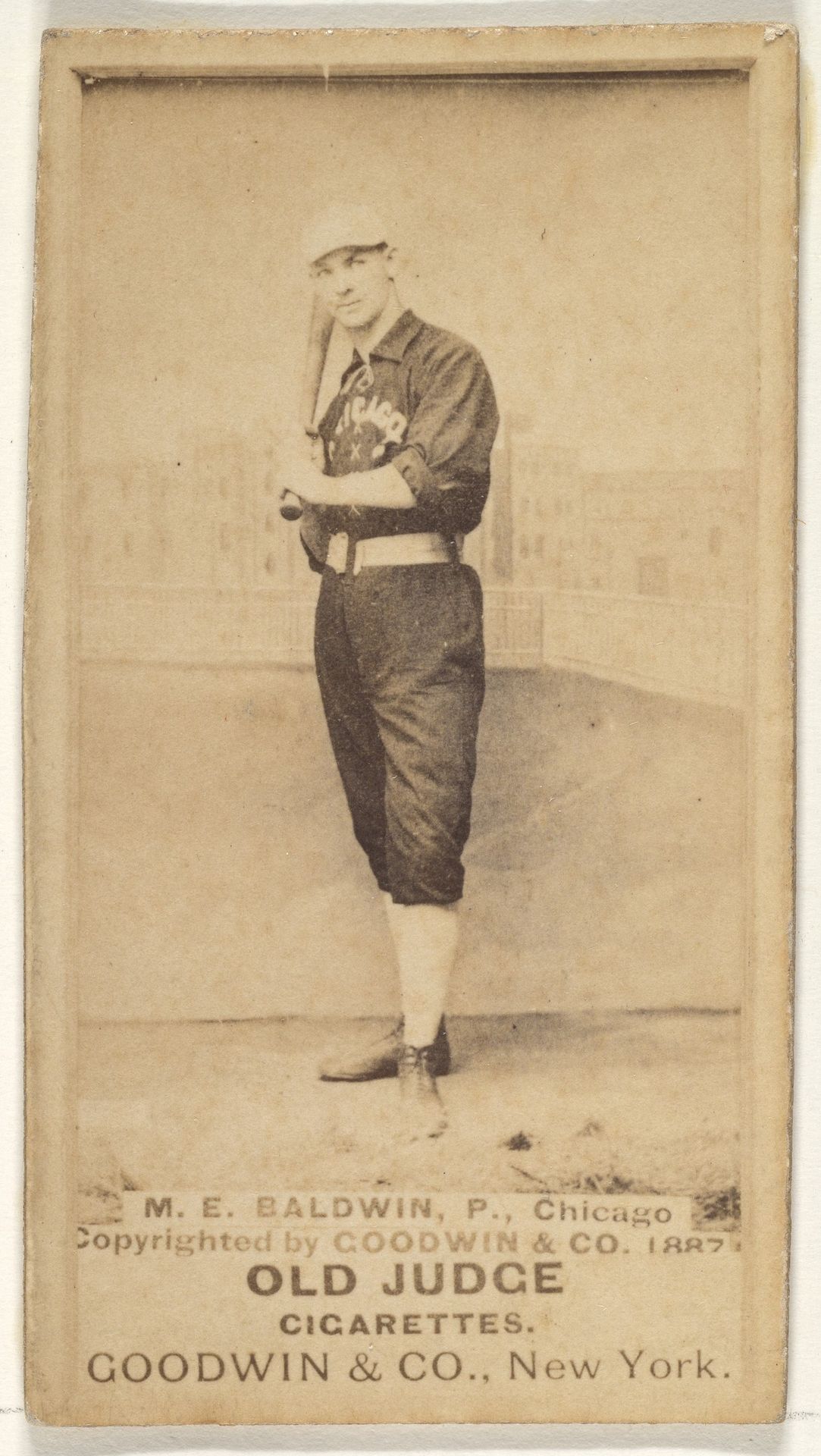 M.E. Baldwin, Pitcher, Chicago, from the Old Judge series (N172) for Old Judge Cigarettes by Goodwin & Company
