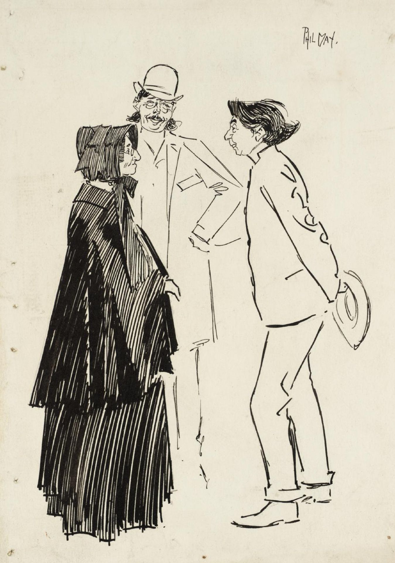 Old Lady and Two Men by Phil May