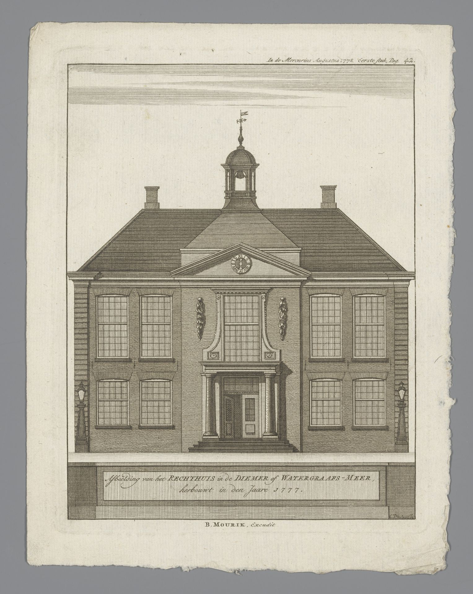 Vooraanzicht van het Rechthuis in Watergraafsmeer by Caspar Jacobsz. Philips