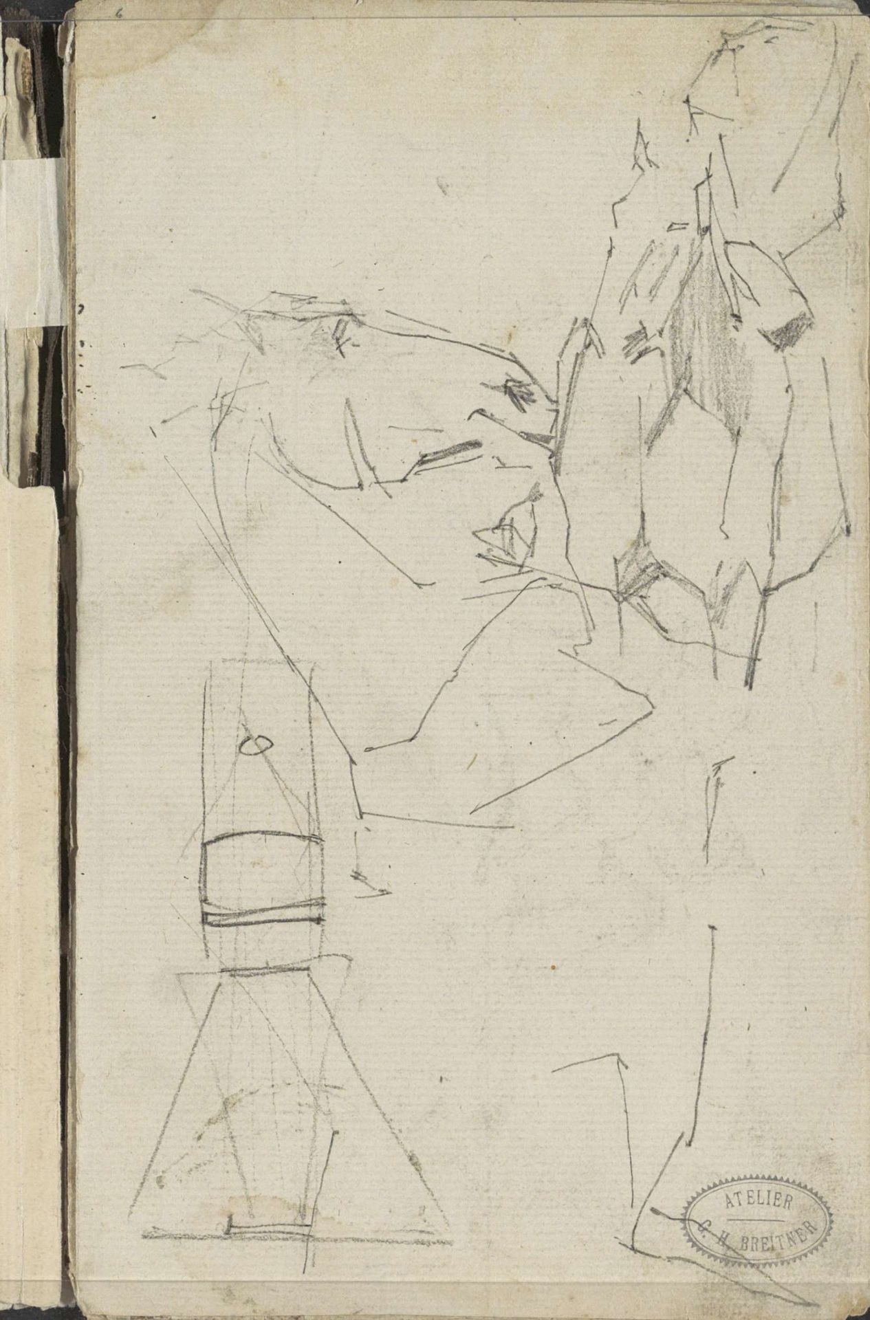 Studieblad, onder andere met een paard by George Hendrik Breitner
