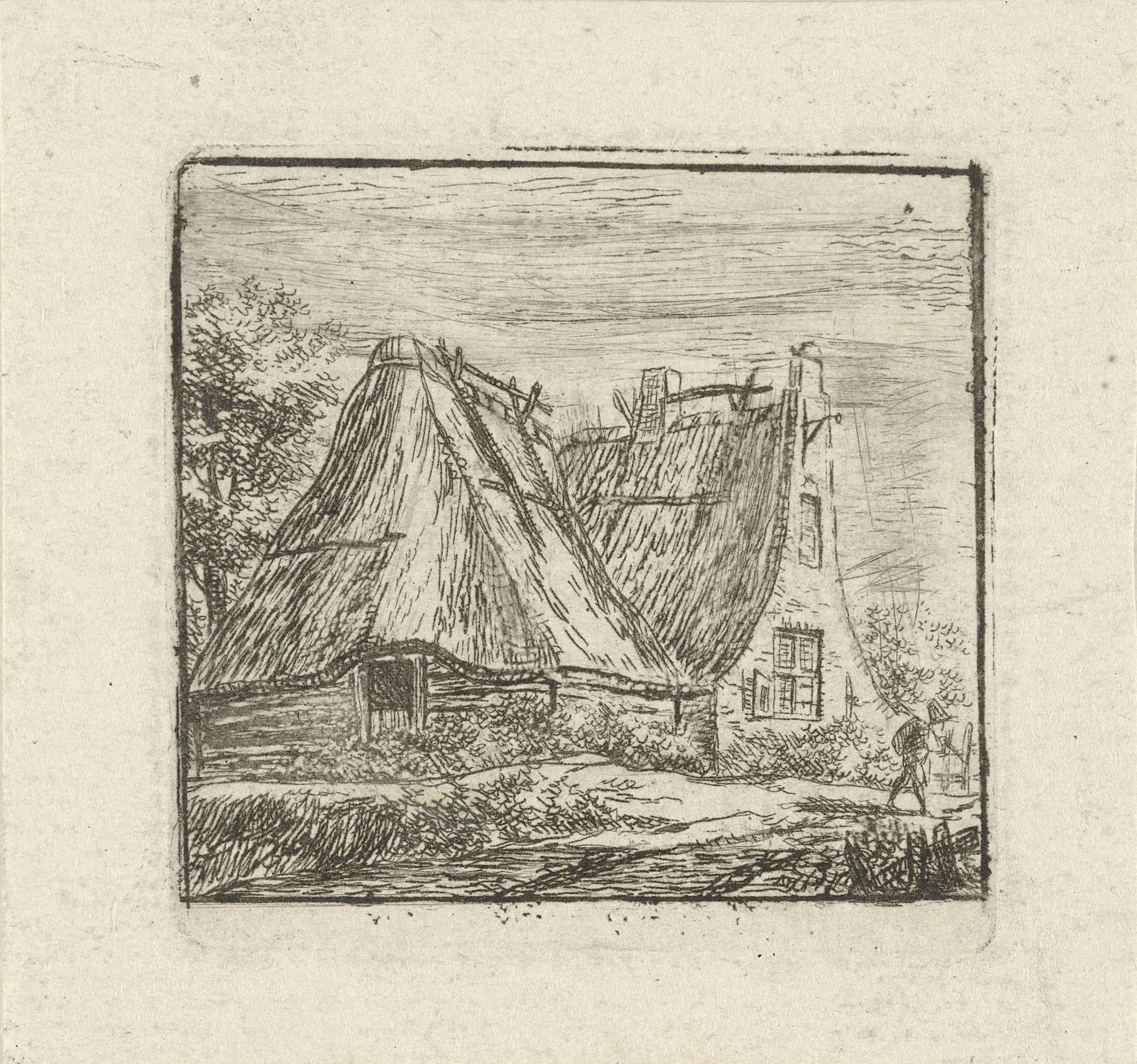 Gezicht op boerderij met schuur by Hermanus Fock