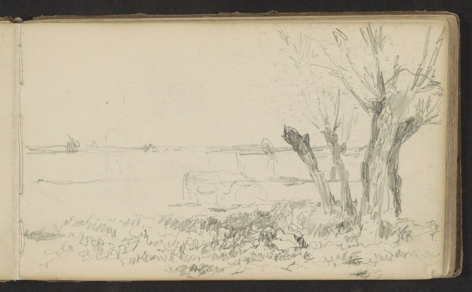 Koe in een weiland met knotwilgen by Johan Hendrik Weissenbruch