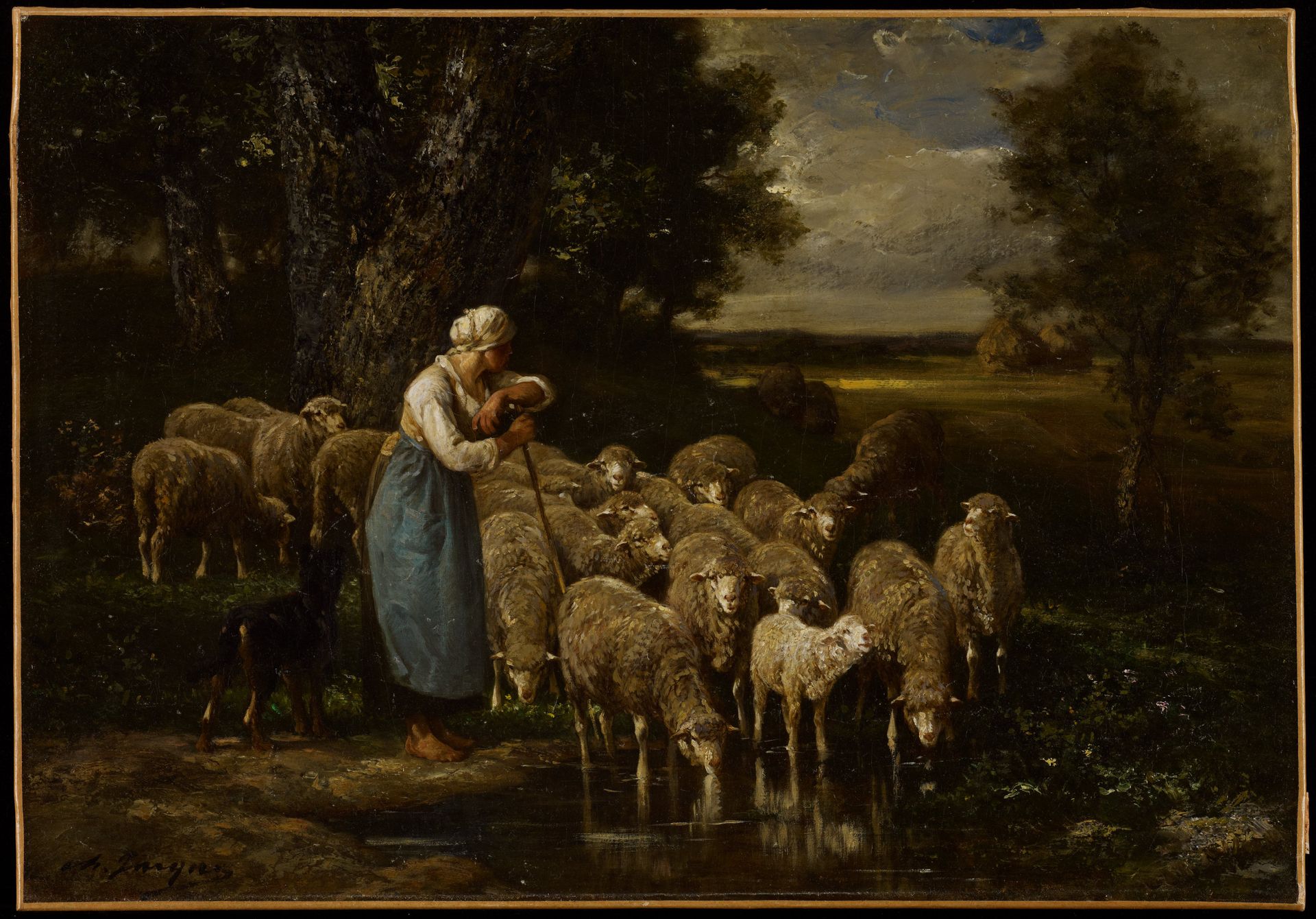 Shepherdess and Sheep by Charles-Émile Jacque