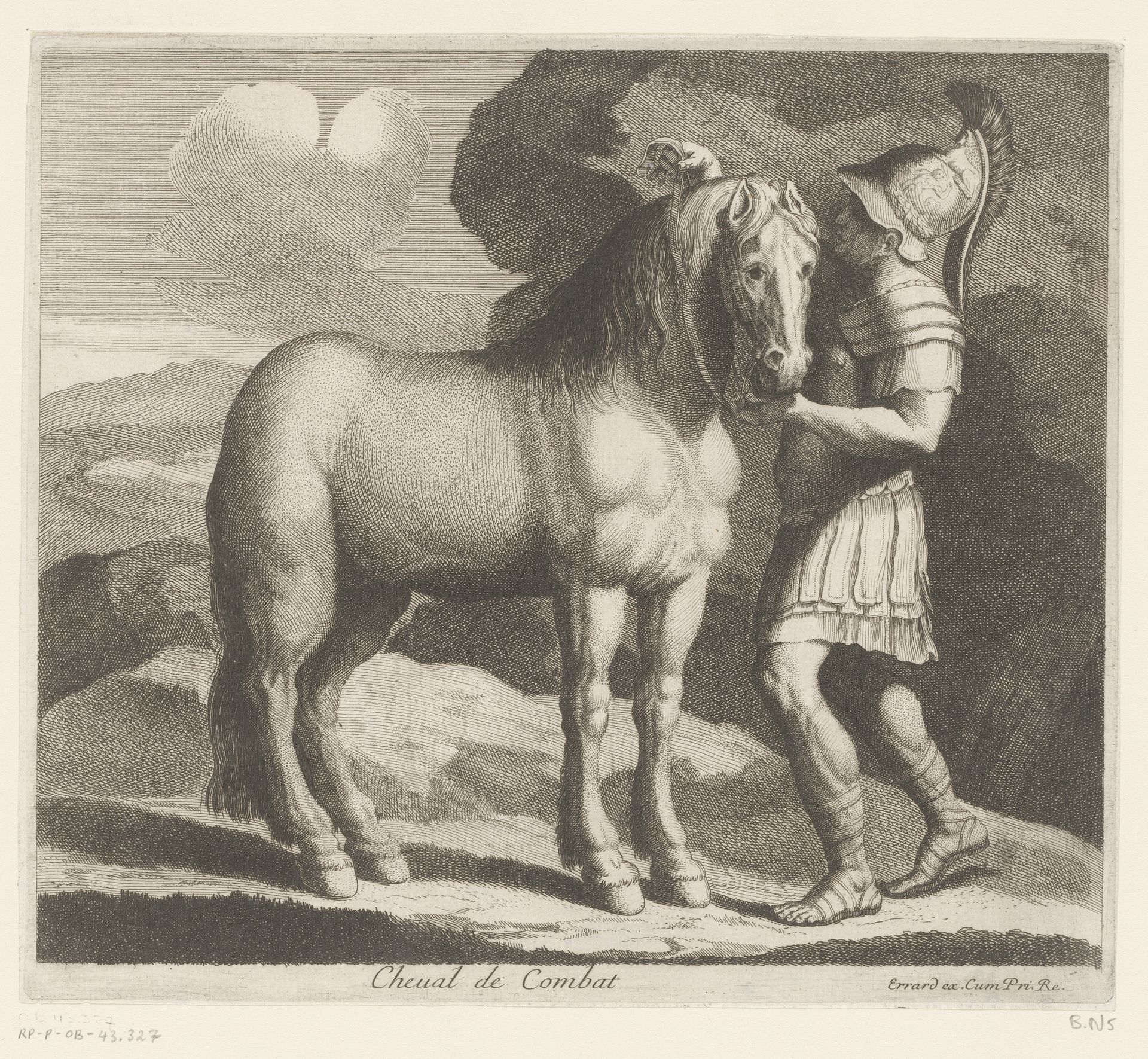 Soldaat tuigt een paard op by Charles II Errard