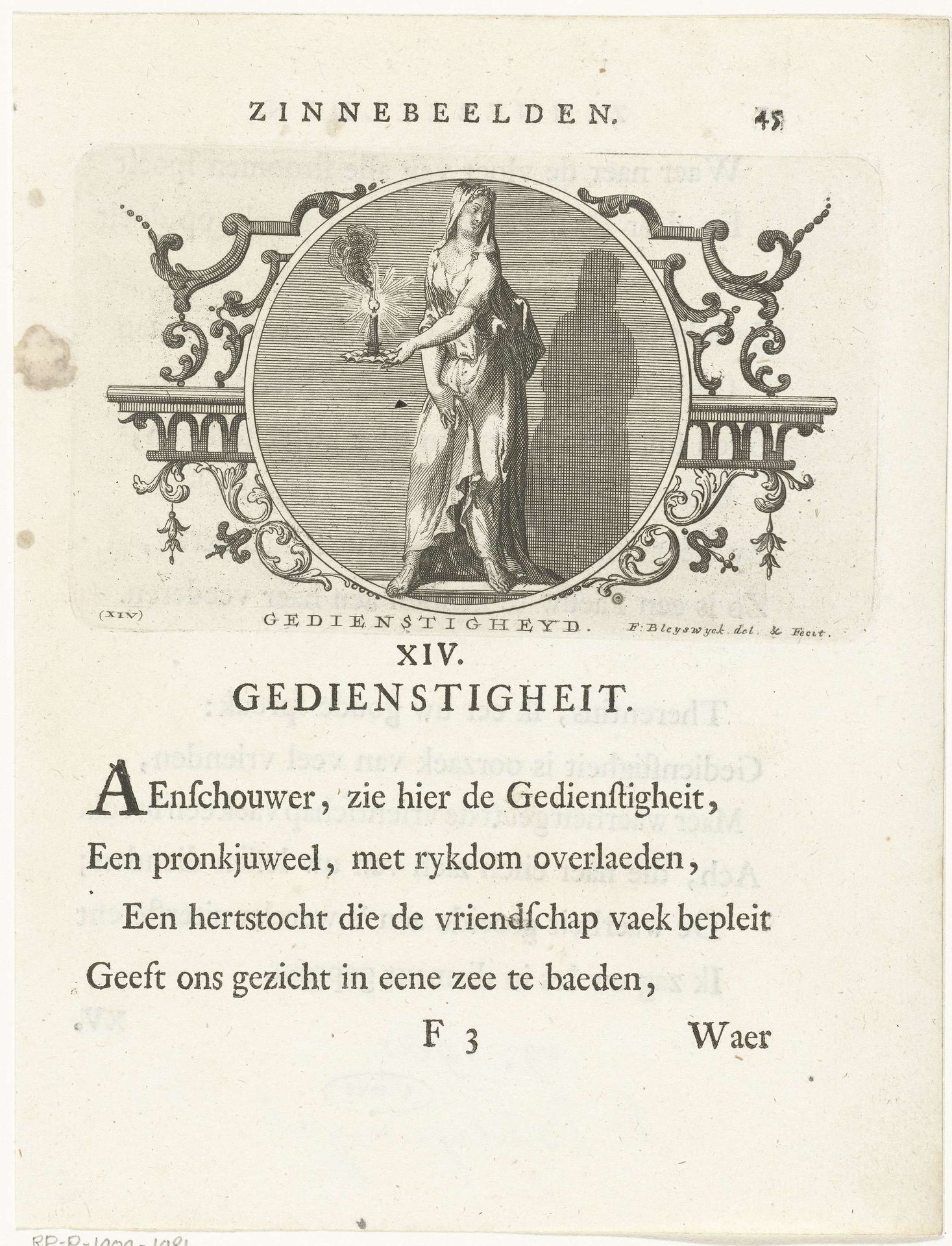 Embleem met allegorie op gedienstigheid by François van Bleyswijck