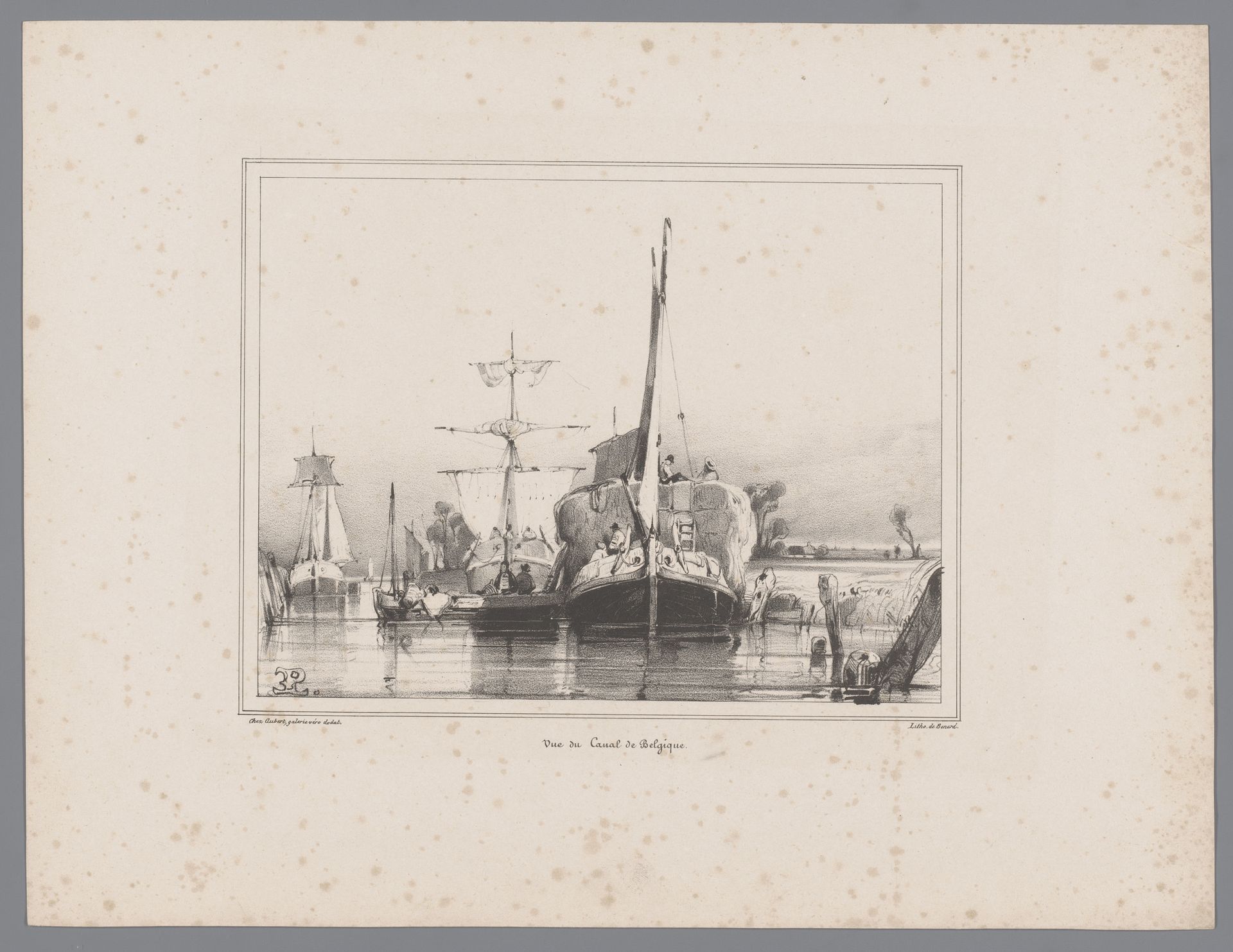 Vracht- en vissersschepen op het Canal de Belgique by Eugène Modeste Edmond Lepoittevin