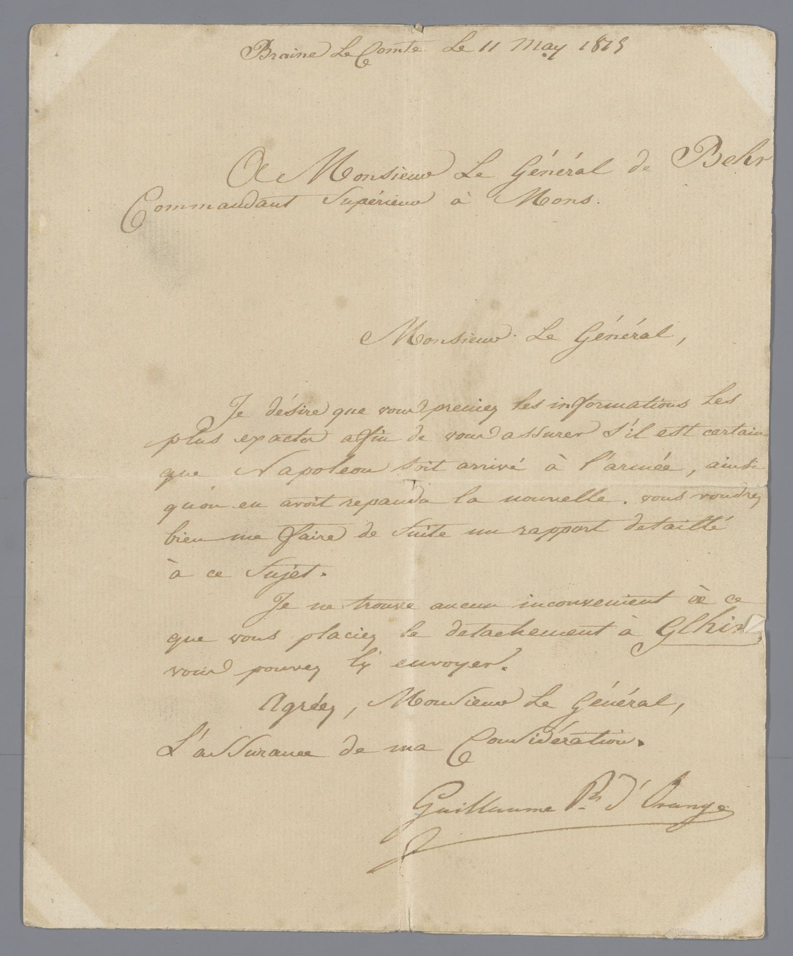 Brief van de prins van Oranje over komst Napoleon by Willem II (koning der Nederlanden)