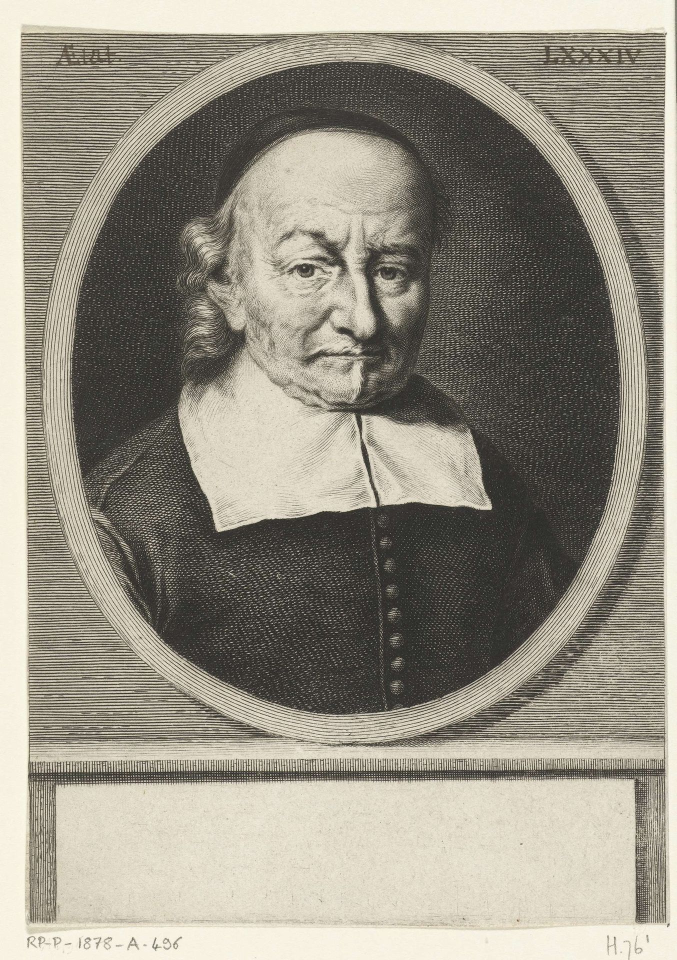 Portret van Joost van den Vondel op 84-jarige leeftijd by Hendrik Bary
