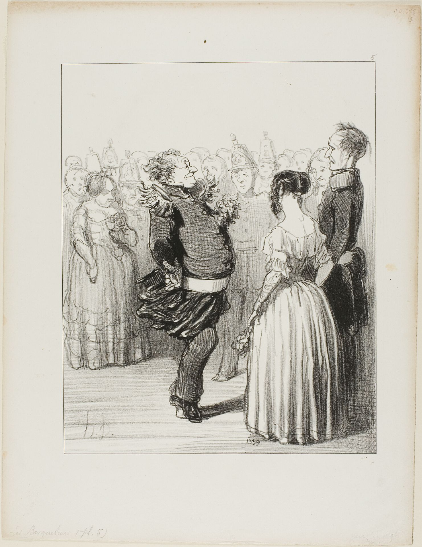 Rifolard opens the ball and executes a bold dancing step forward, which receives widespread praise, plate 5 from Les Banqueteurs by Honoré Daumier