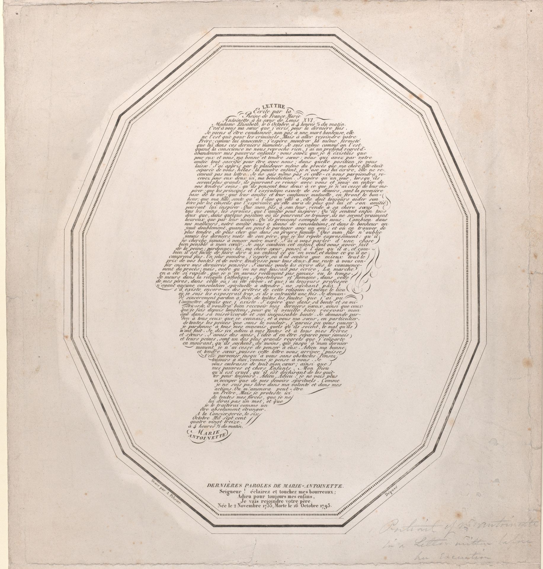 The last words of Marie Antoinette (Dernières Paroles de Marie Antoinette) by J. Pelicier