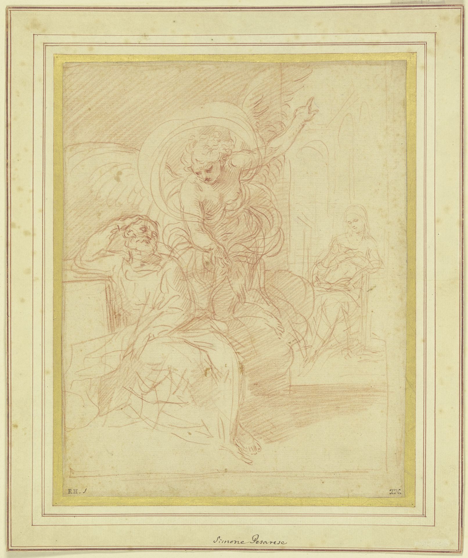 Der Engel erscheint dem Heiligen Joseph, um ihn zur Flucht nach Ägypten zu bewegen by Simone Cantarini