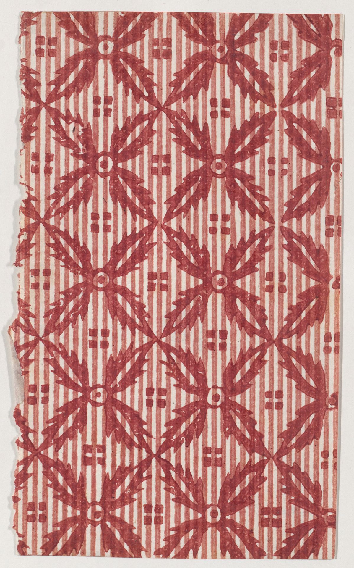 Sheet with overall floral pattern with striped background by Anonymous