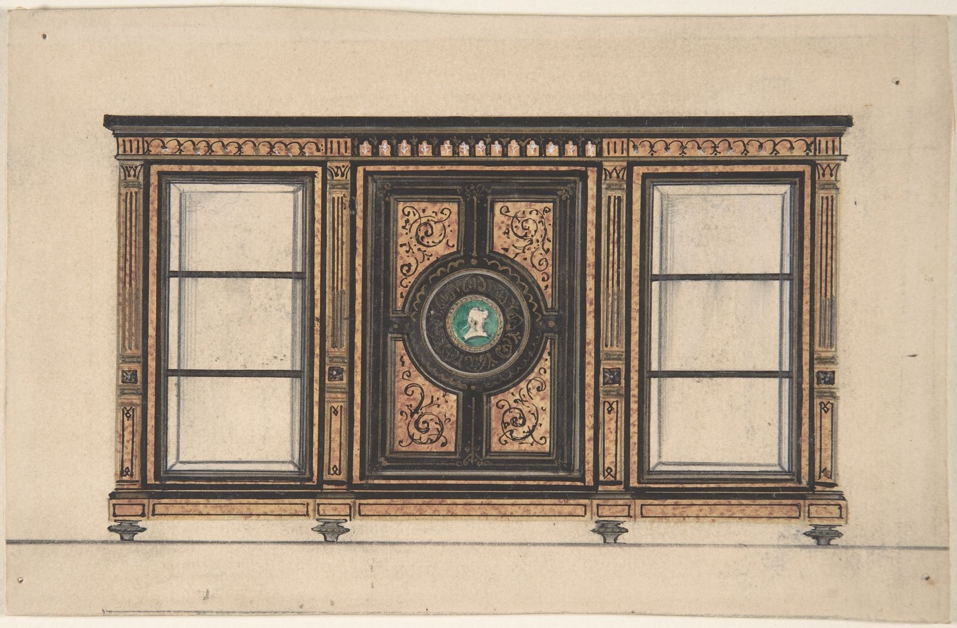 Design for a Cabinet with Portrait Rondel by Anonymous