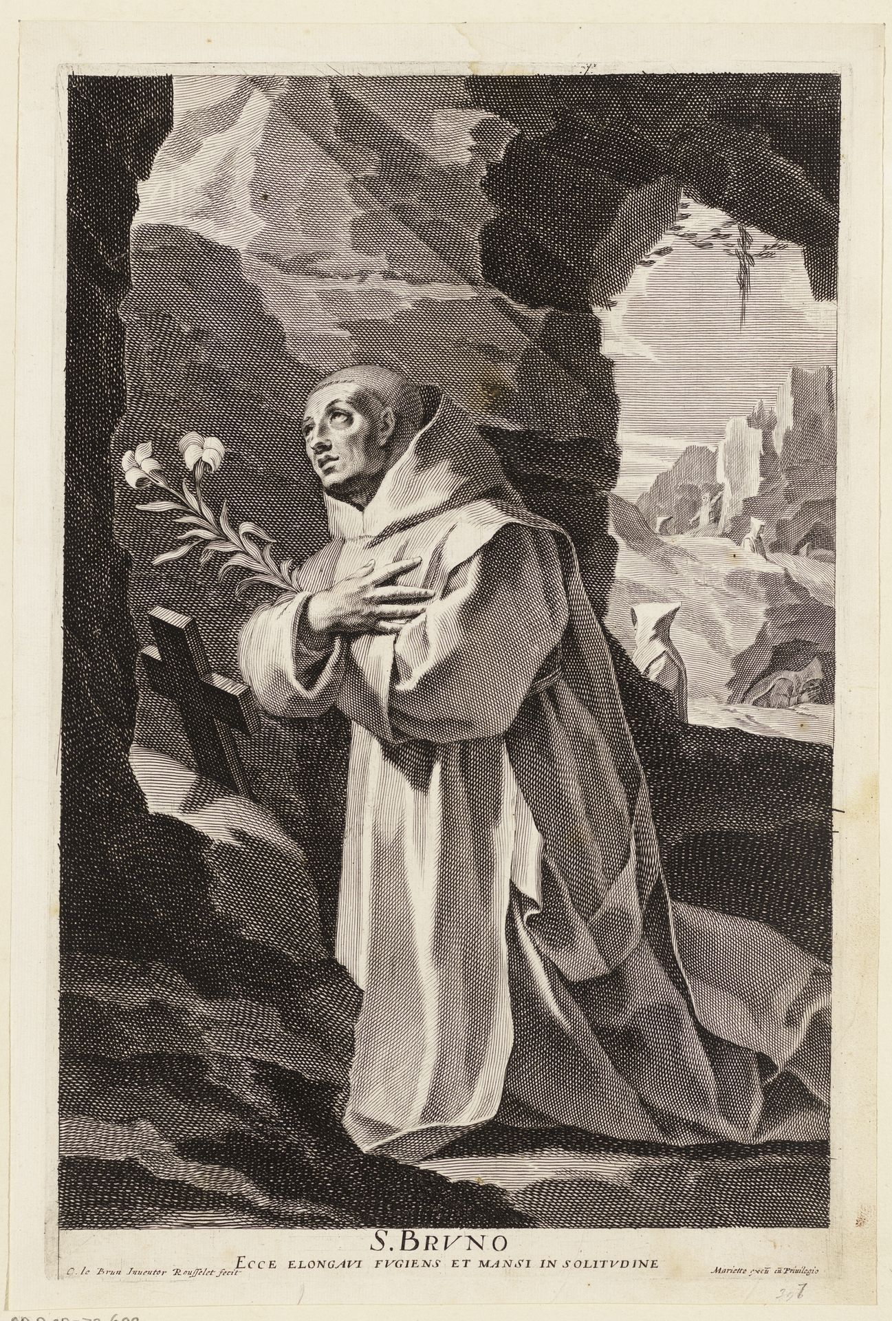 Heilige Bruno knielend voor een kruis by Gilles Rousselet