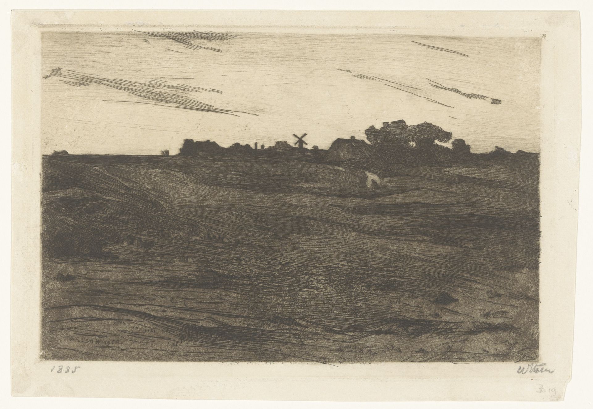 Landschap met molen aan de horizon by Willem Witsen