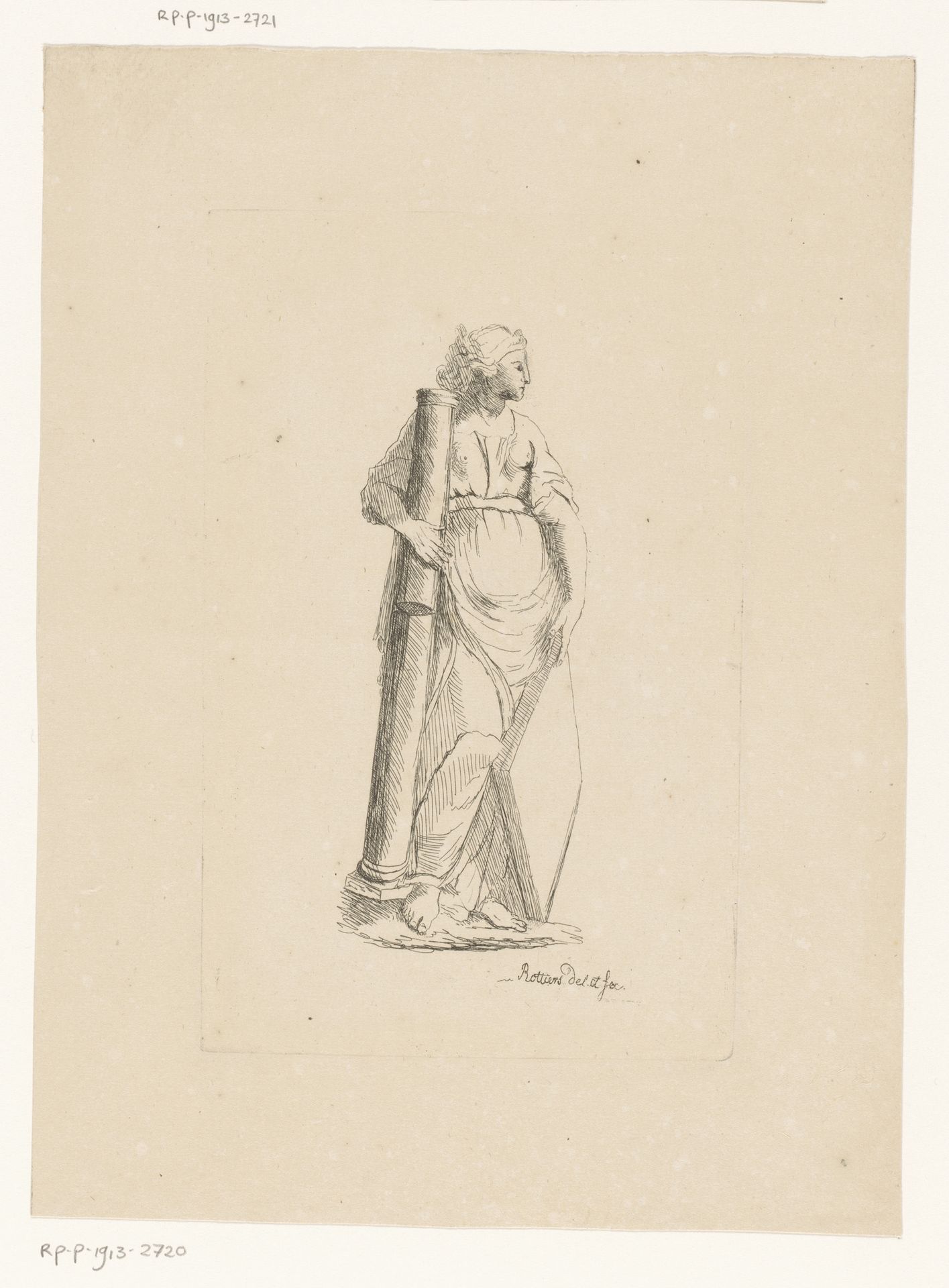 Vrouwenfiguur met gebroken zuil en ruitvormig schild by Bernard Eugène Antoine Rottiers