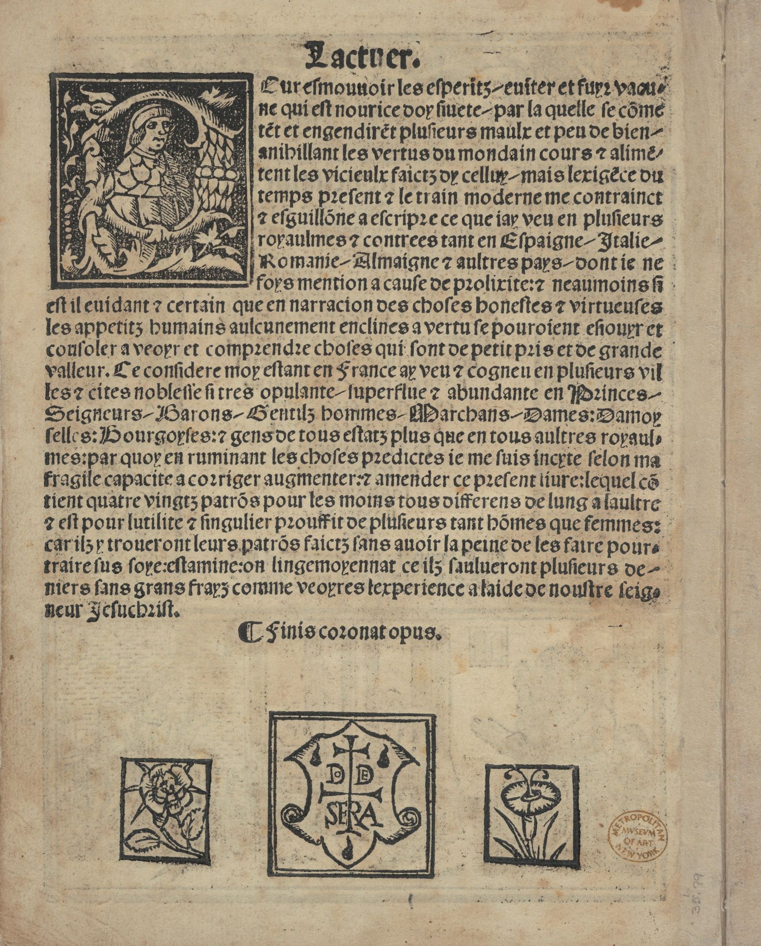 Libbretto nouellamete composto per maestro Domenico da Sera...lauorare di ogni sorte di punti, title page (verso) by Domenico da Sera