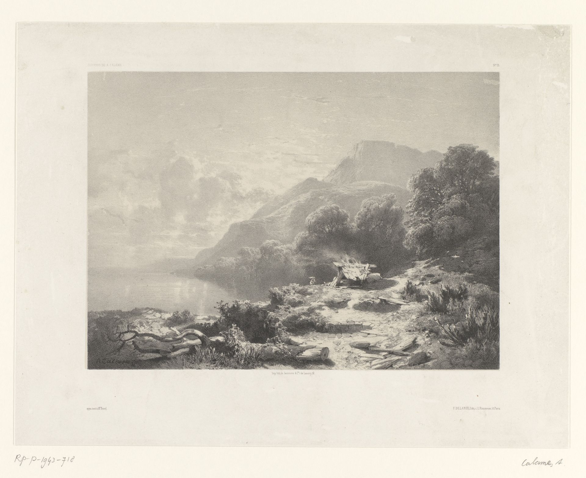 Berglandschap met pad langs een meer by Alexandre Calame