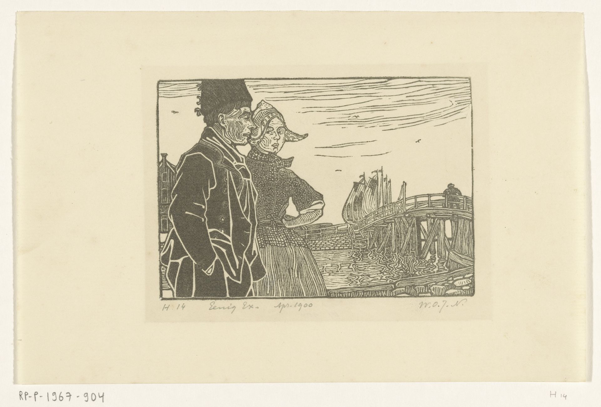 Man en vrouw in Volendamse klederdracht by Wijnand Otto Jan Nieuwenkamp