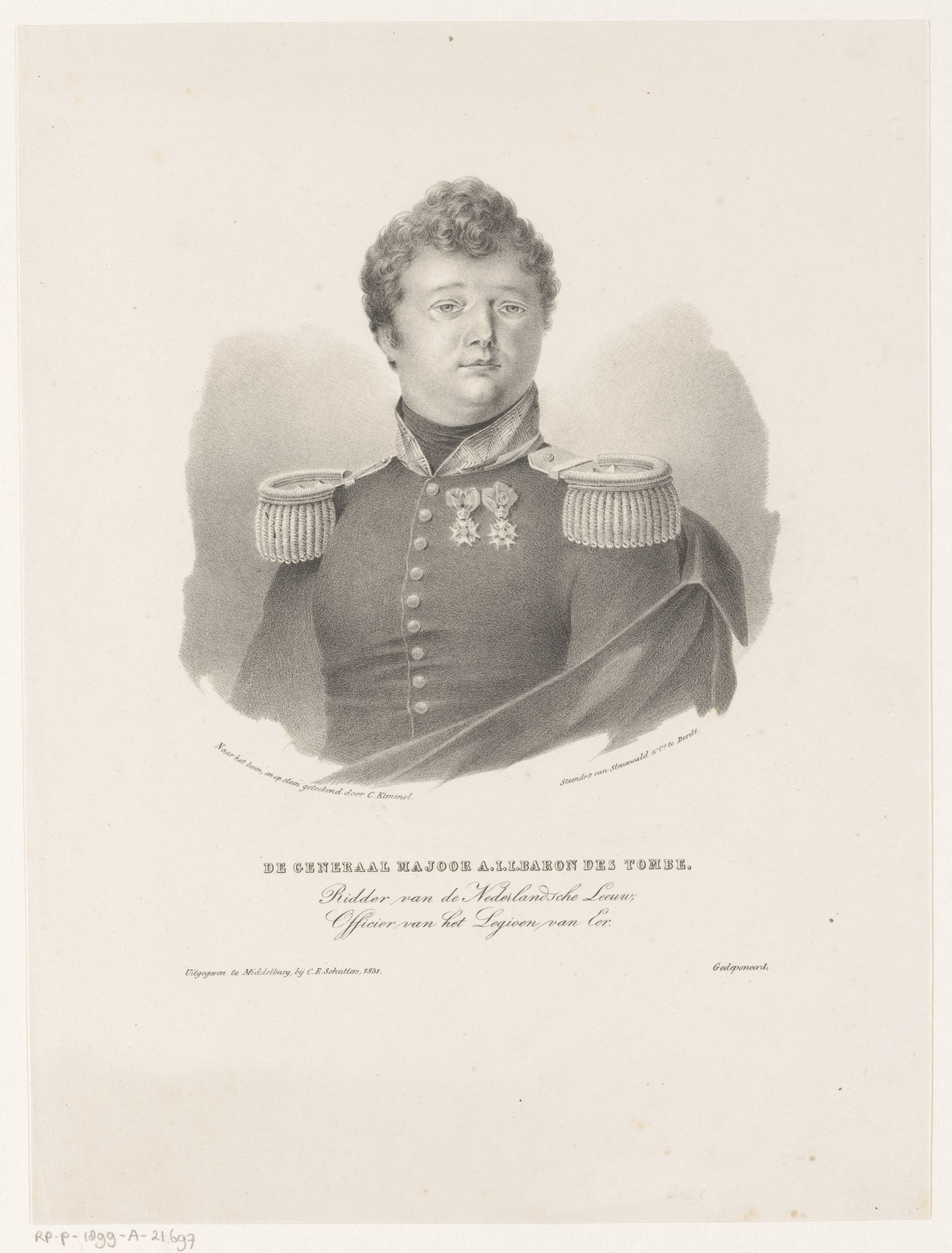 Portret van Andries Jan Jacob baron des Tombe by Cornelis Kimmel