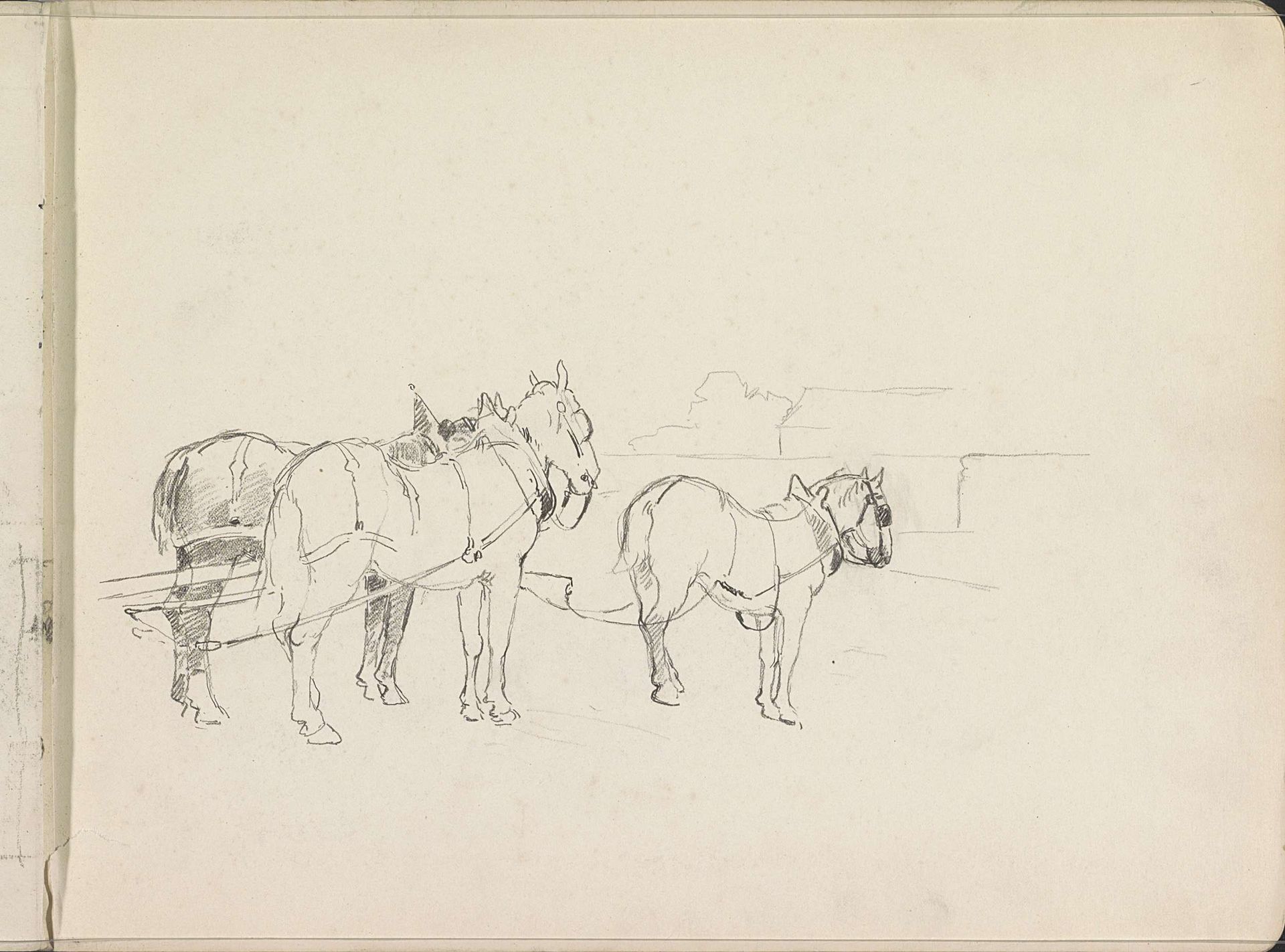Drie getuigde paarden by Cornelis Vreedenburgh
