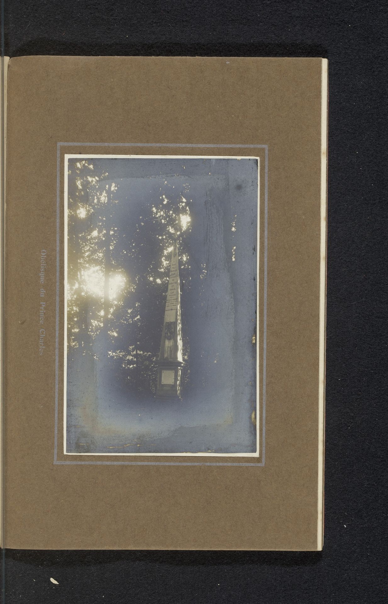 Obelisk van Prince Charles tussen bomen by Coppin-Goisse