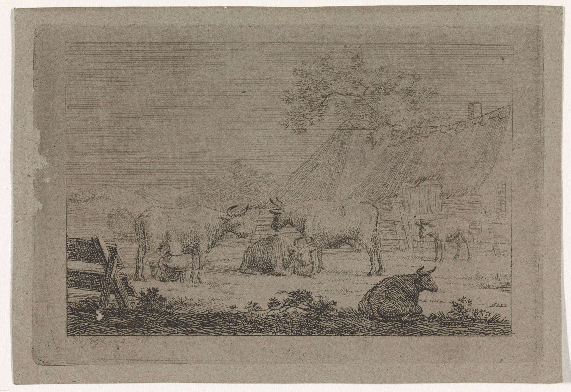 Boerenerf met koeien by Pieter de Goeje